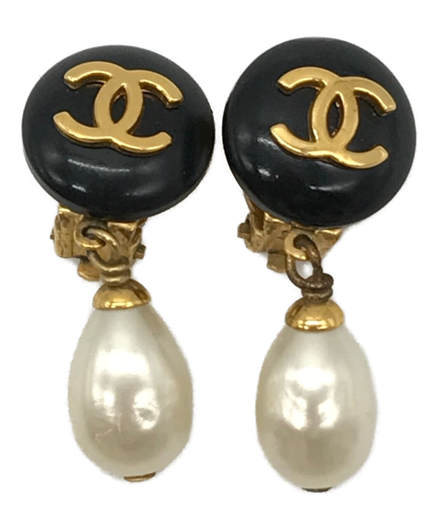 CHANEL シャネル ココマーク フェイクパール ドロップ イヤリング 07A