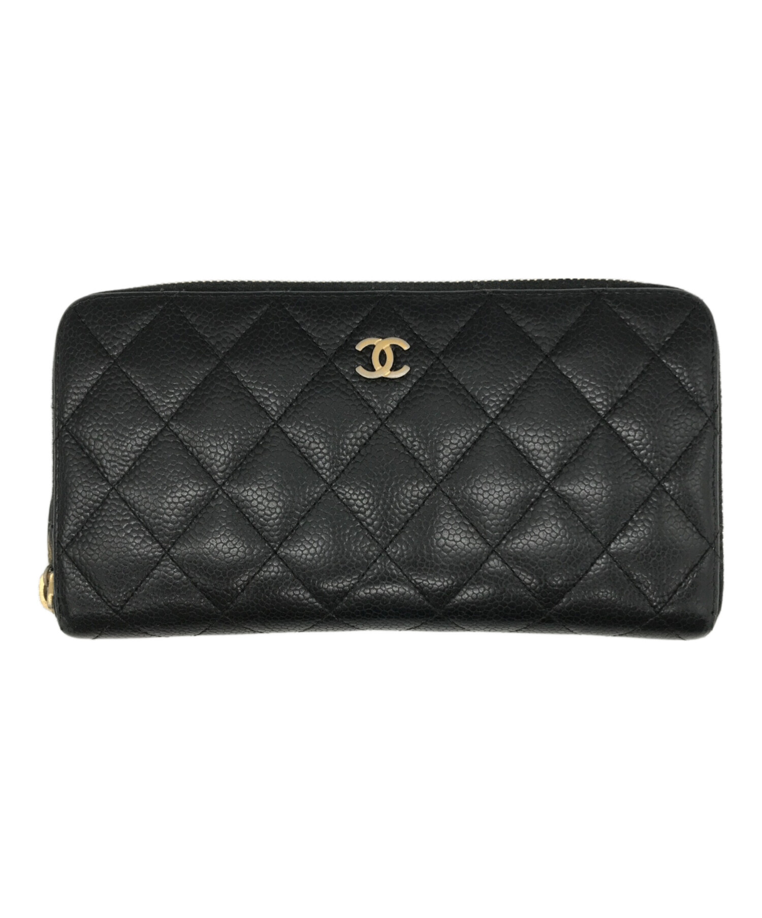キャビアスキン CHANEL ラウンドファスナー シャネル 長財布 正規品 黒