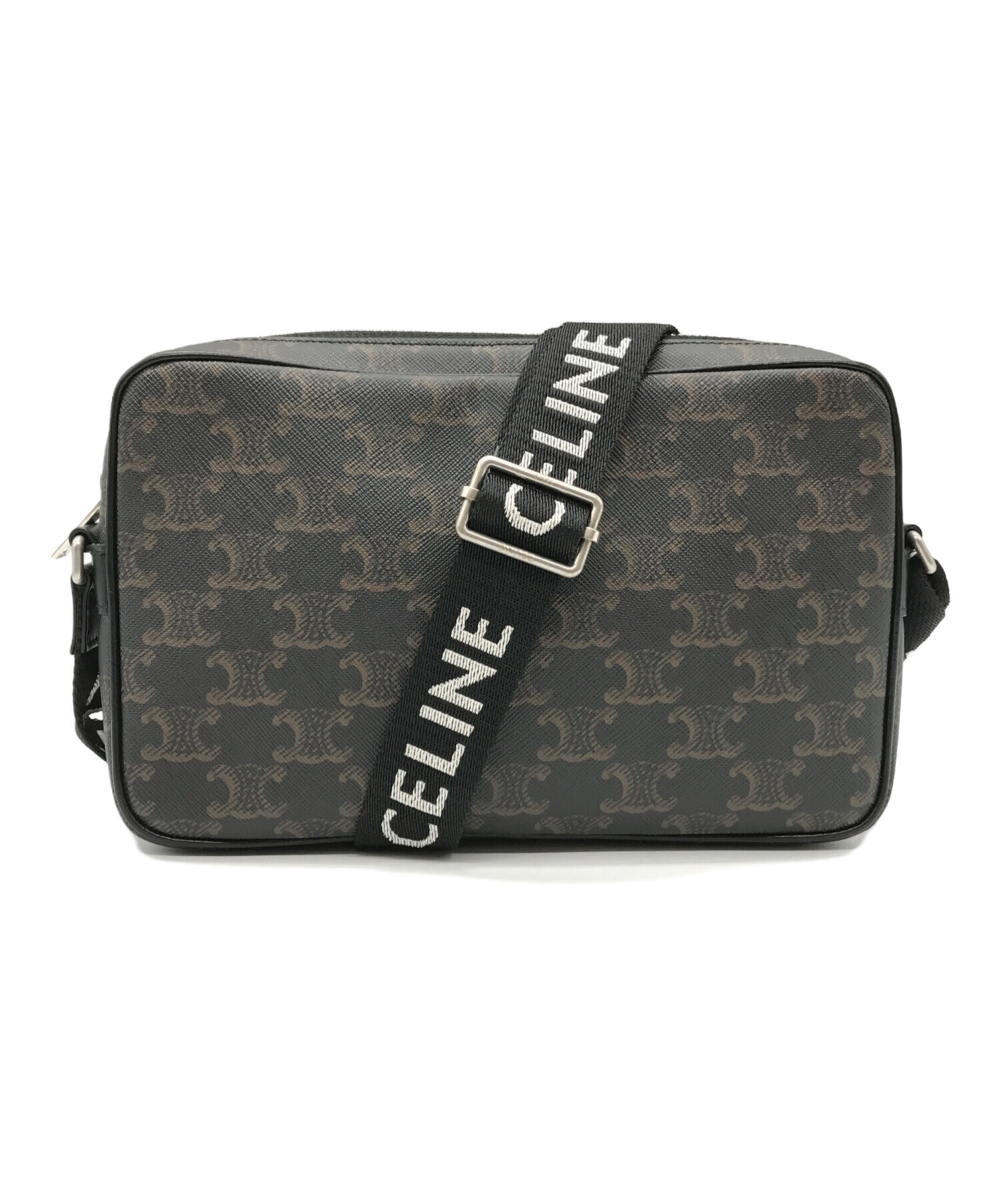 セリーヌ CELINE トリオンフ ミディアム メッセンジャーバッグ ショルダーバッグ バッグ PVCコーティングキャンバス レザー レディース ブラック系 / ブラウン系 【中古】 中古・古着通販】CELINE (セリーヌ) ミディアム メッセンジャーバッグ