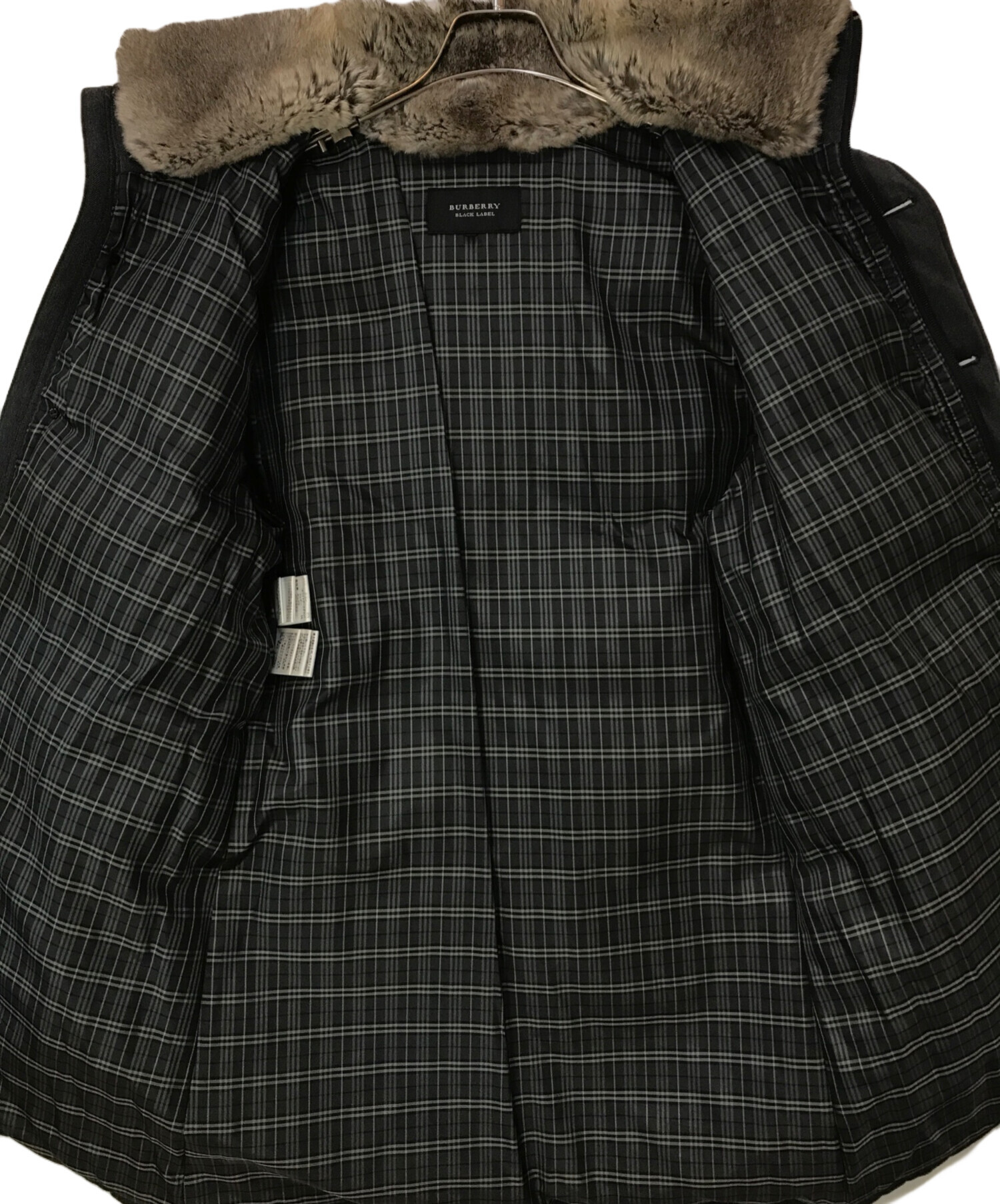 バーバリーブラックレーベル カシミヤ混 ラビットファー 千鳥 コート ジャケット バーバリーブラックレーベル カシミヤ混 ラビットファー 千鳥 コート