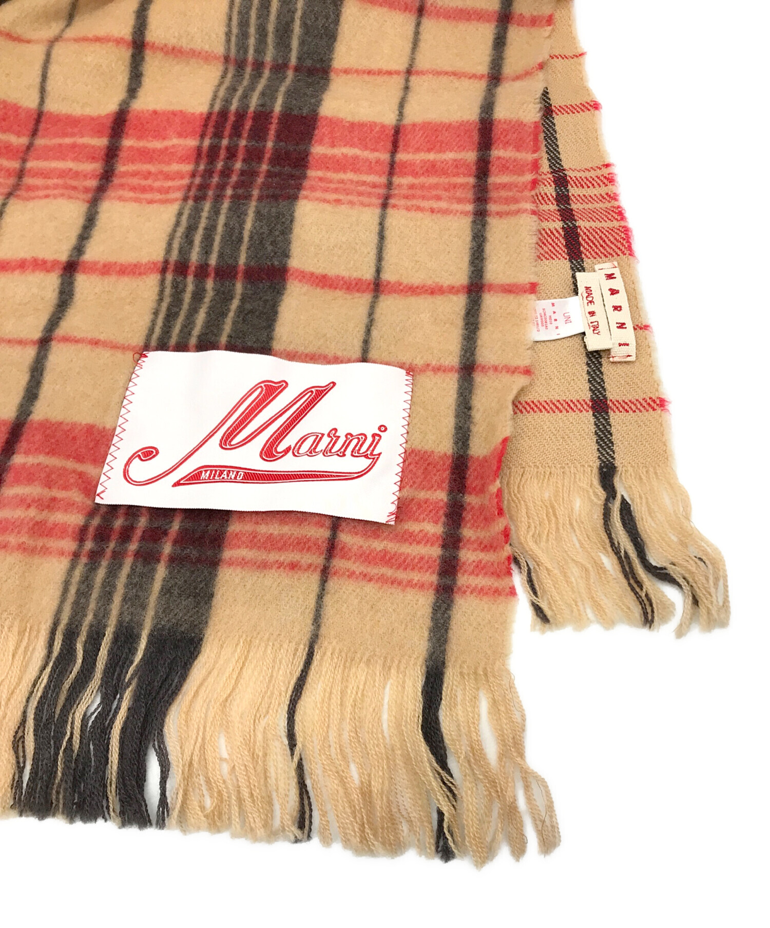 MARNI マルニ マフラー ロゴラベル フリンジ ベージュ マルニ MARNI マフラー ブークレ織り フリンジ ロゴ ベージュ メンズ