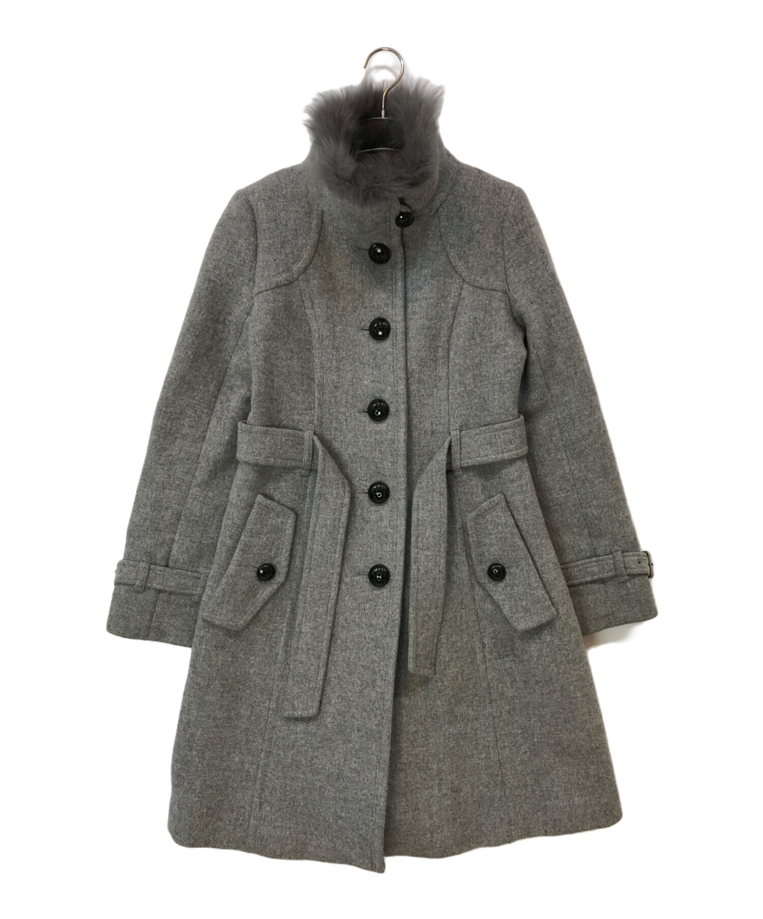 美品★バーバリーブルーレーベル ダッフル風コート アンゴラ混 リアルファー 38 美品☆バーバリーブルーレーベル ダッフル風コート アンゴラ混