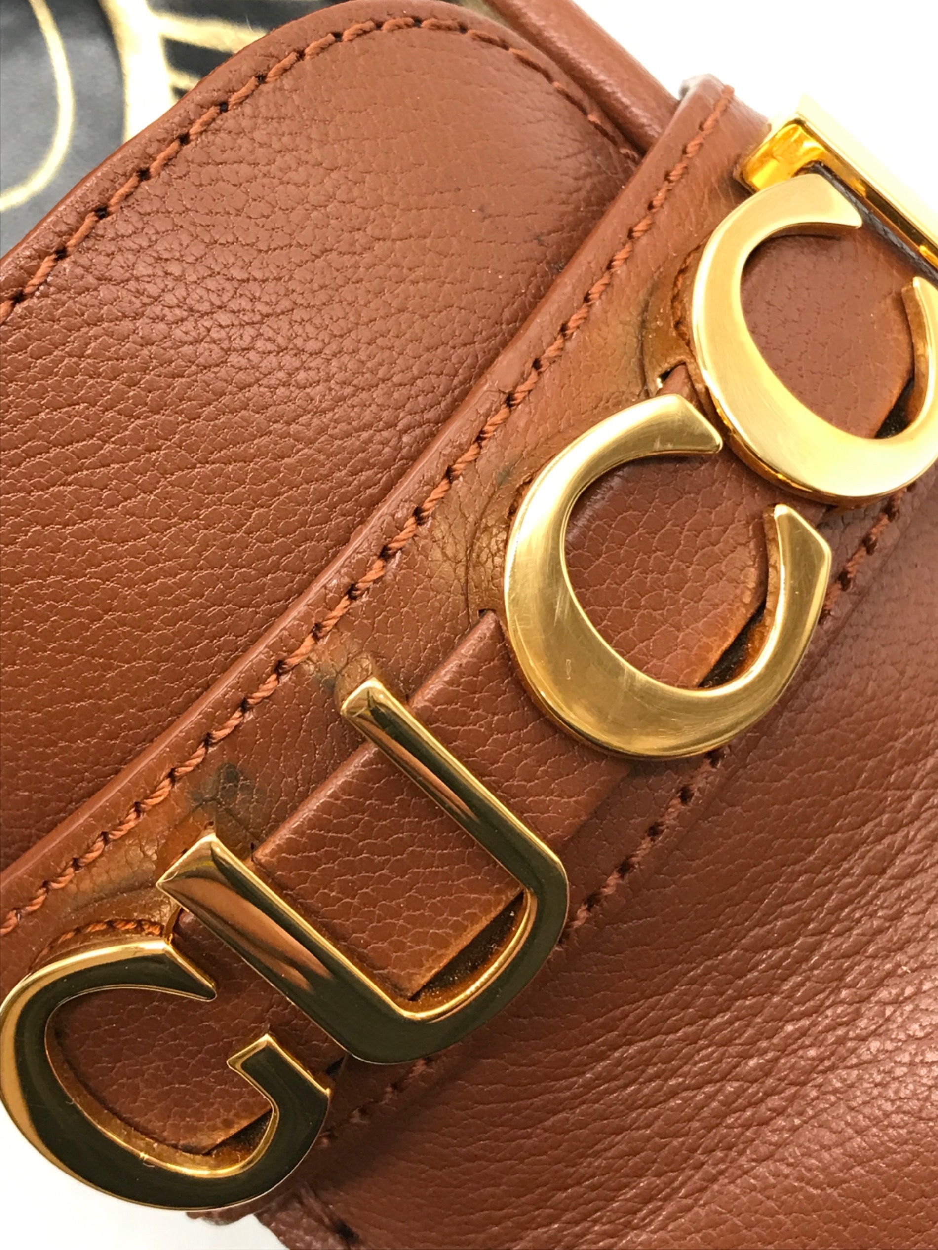 中古・古着通販】GUCCI (グッチ) メタルロゴ ローファー ブラウン 