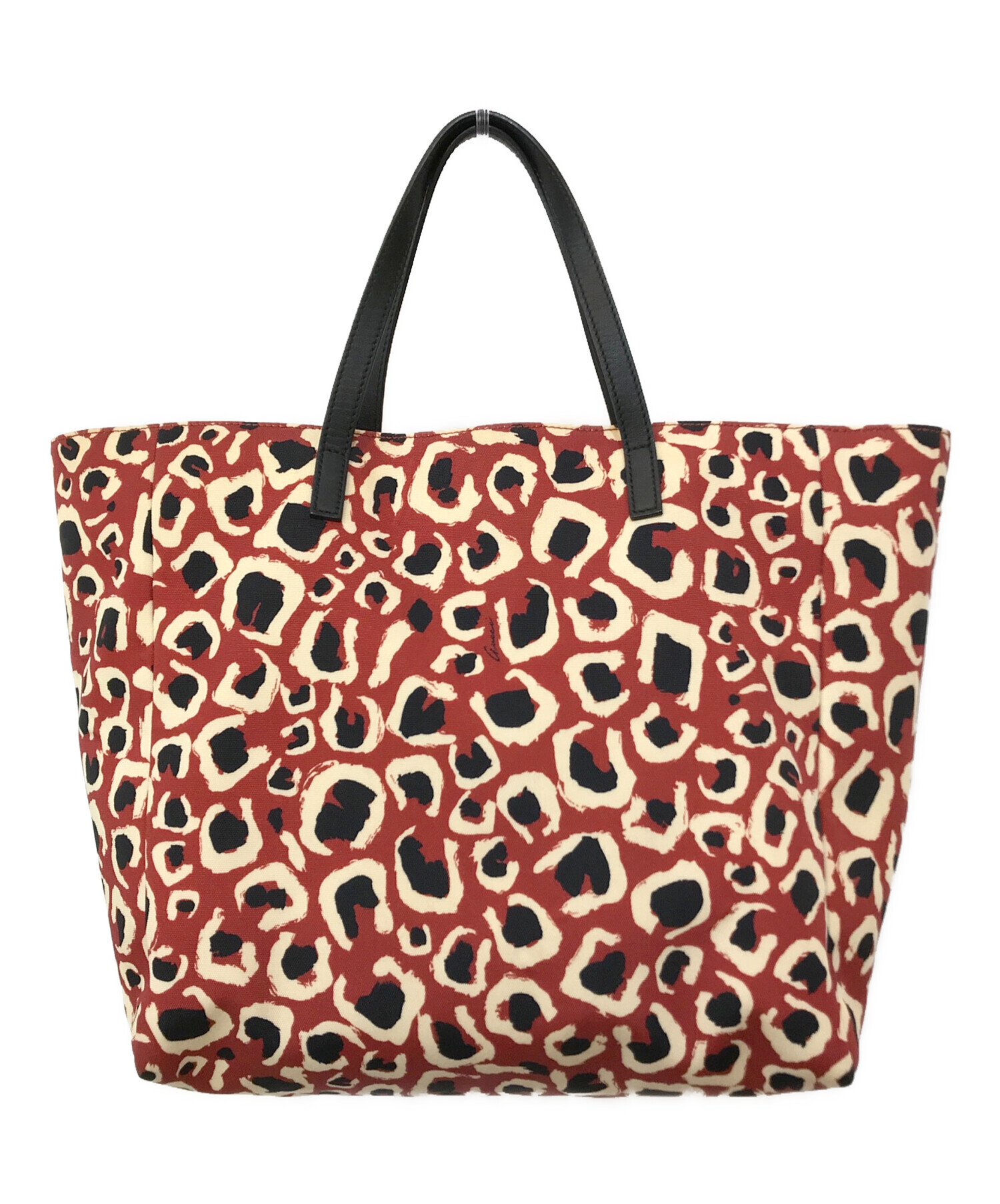 希少　美品　GUCCI グッチ　トートバッグ　レオパード　ヒョウ柄　キャンバス 中古・古着通販】GUCCI (グッチ) レオパード柄 キャンバス レザー