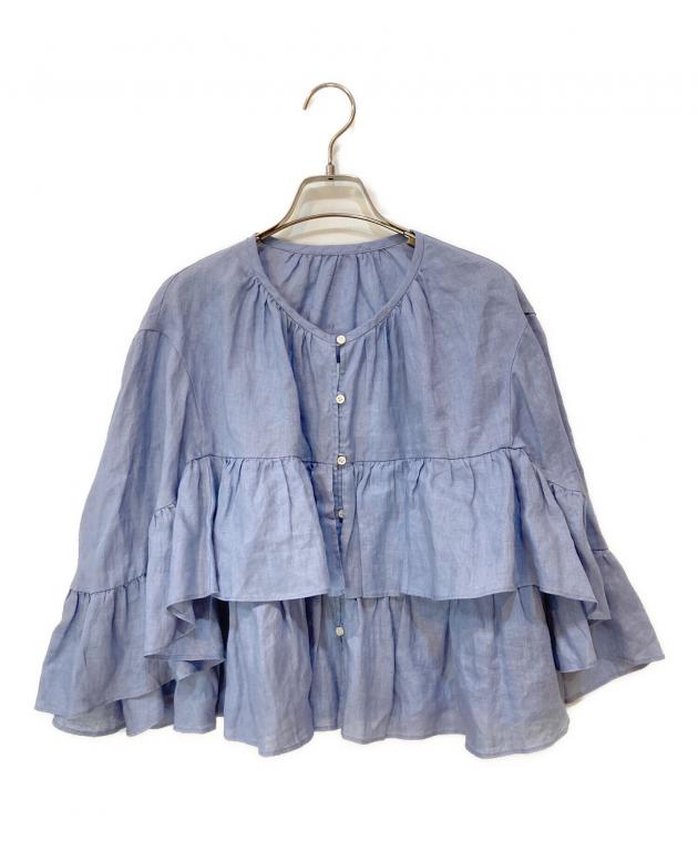 美品＊SALON adam et rope リネンフリルブラウス ダークグレー 中古
