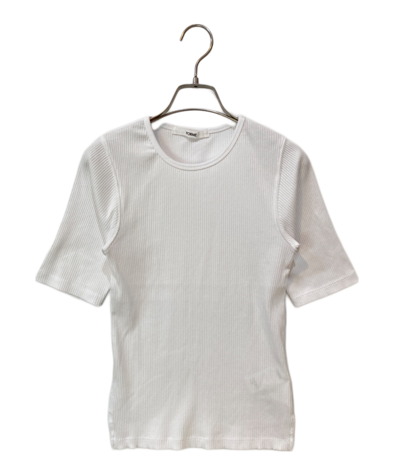 FORME ホワイト リブ 五分袖Tシャツ 5分袖コンパクトリブTシャツ[RA45- 