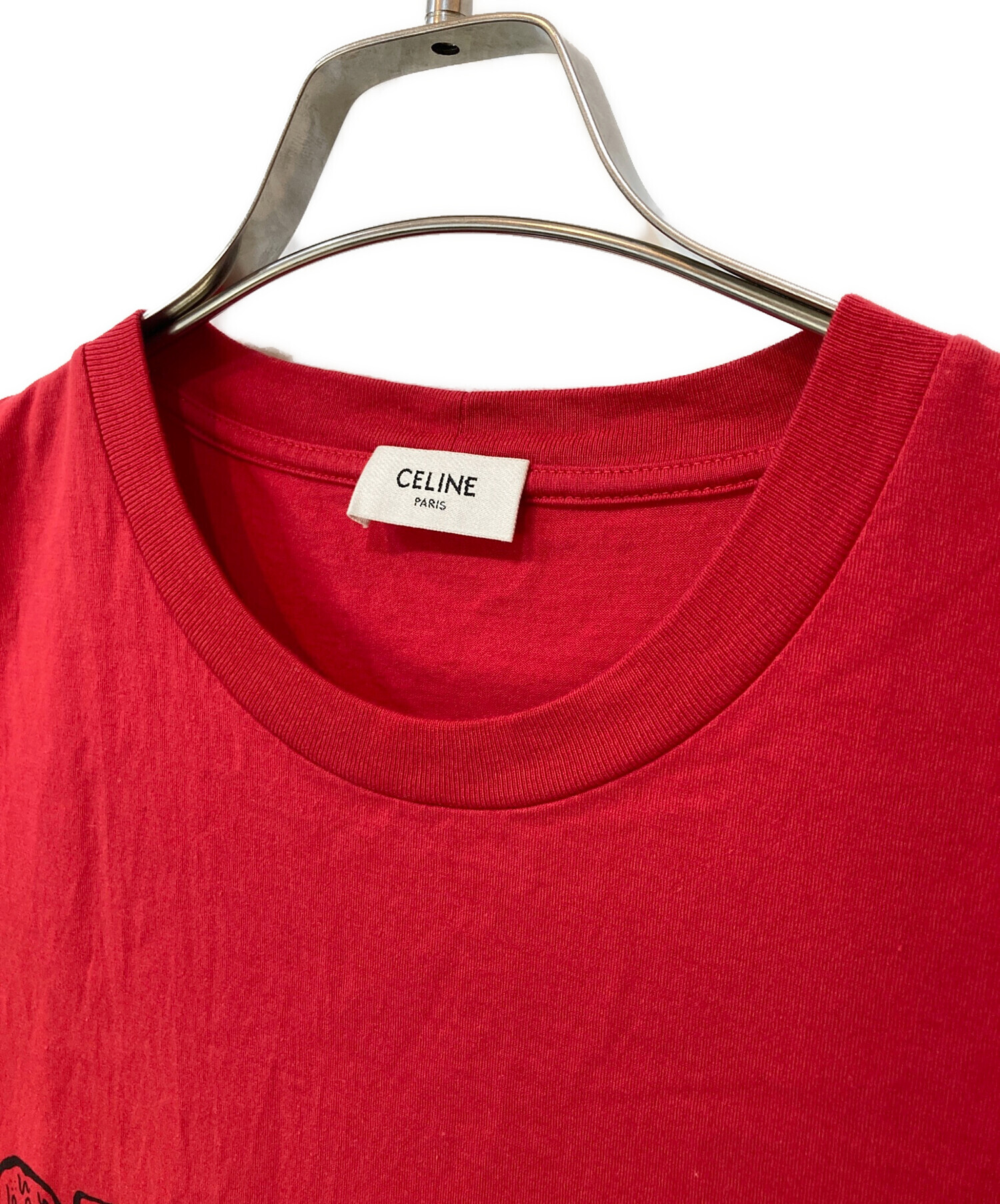 CELINE セリーヌ Tシャツ・カットソー S 赤 【古着】【中古】【送料無料】 中古・古着通販】CELINE (セリーヌ) スタッツTシャツ レッド サイズ