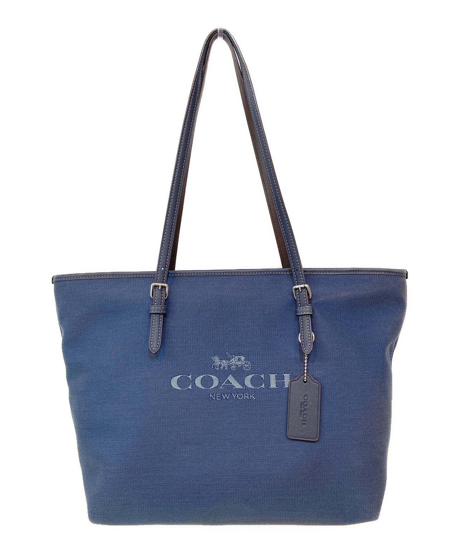 中古・古着通販】COACH (コーチ) キャンバスロゴトートバッグ ブルー 