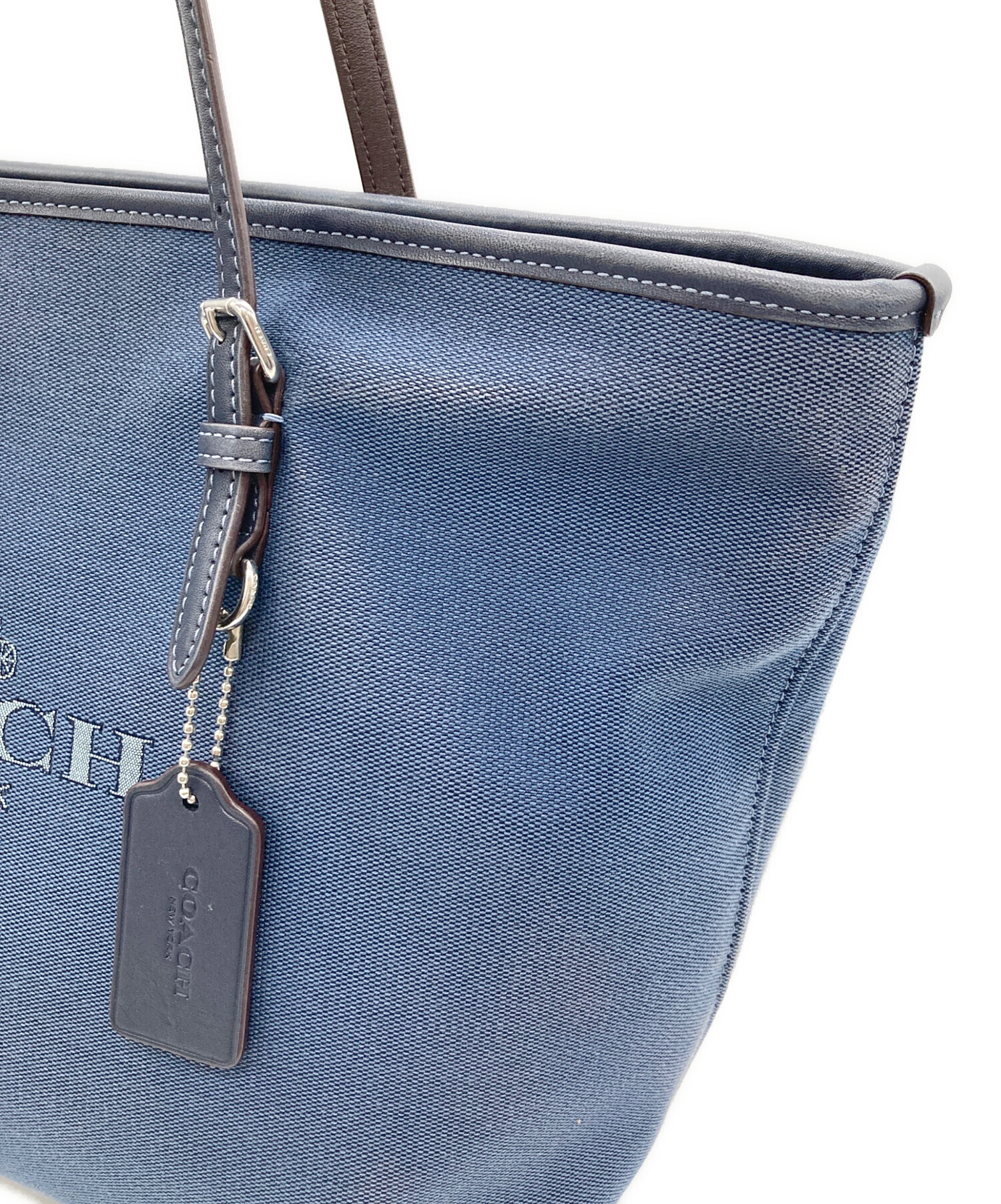 中古・古着通販】COACH (コーチ) キャンバスロゴトートバッグ ブルー 