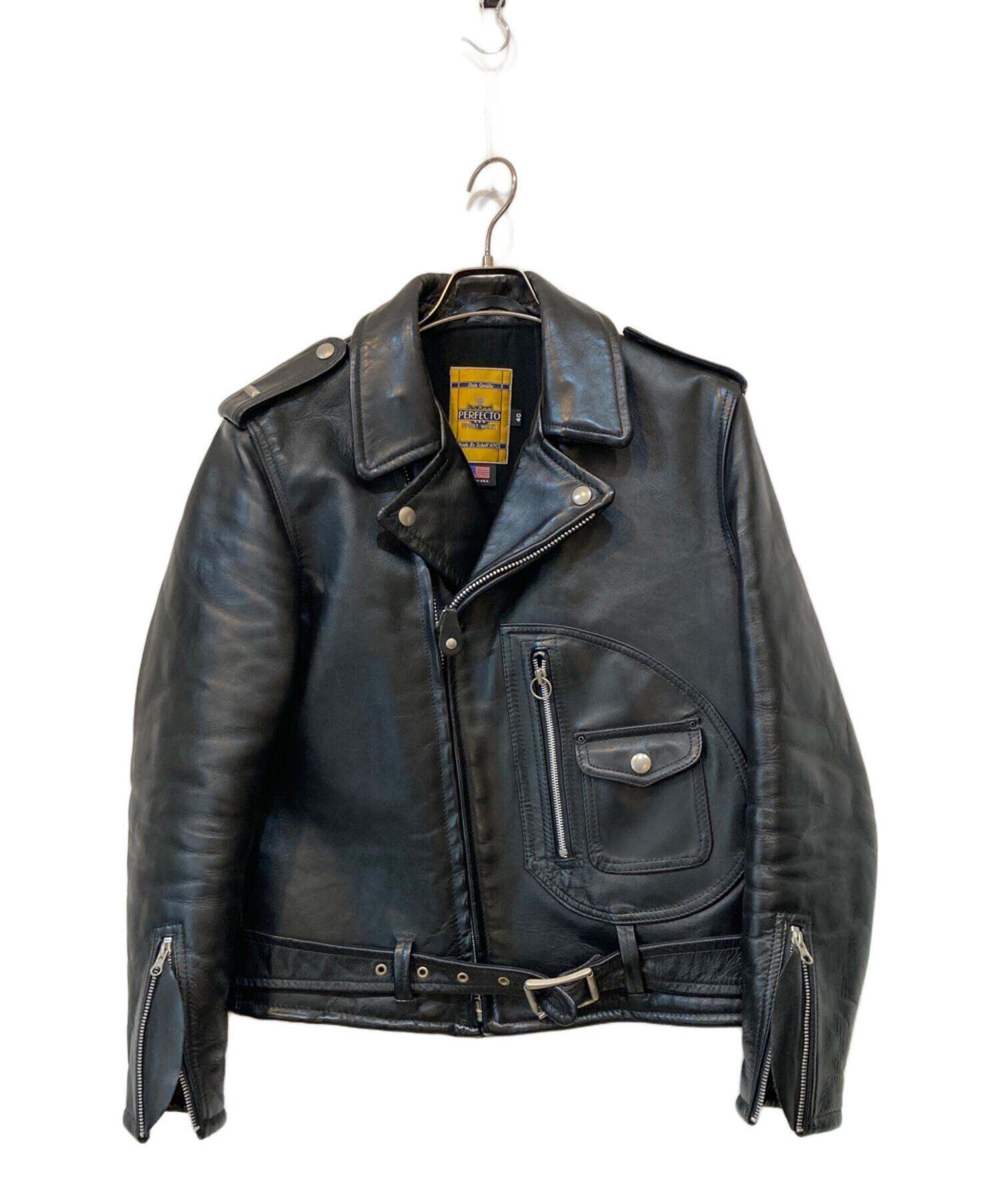 Schott ダブルライダース ブラック 40 ほぼ未使用 中古・古着通販】Schott (ショット) ダブルライダースジャケット