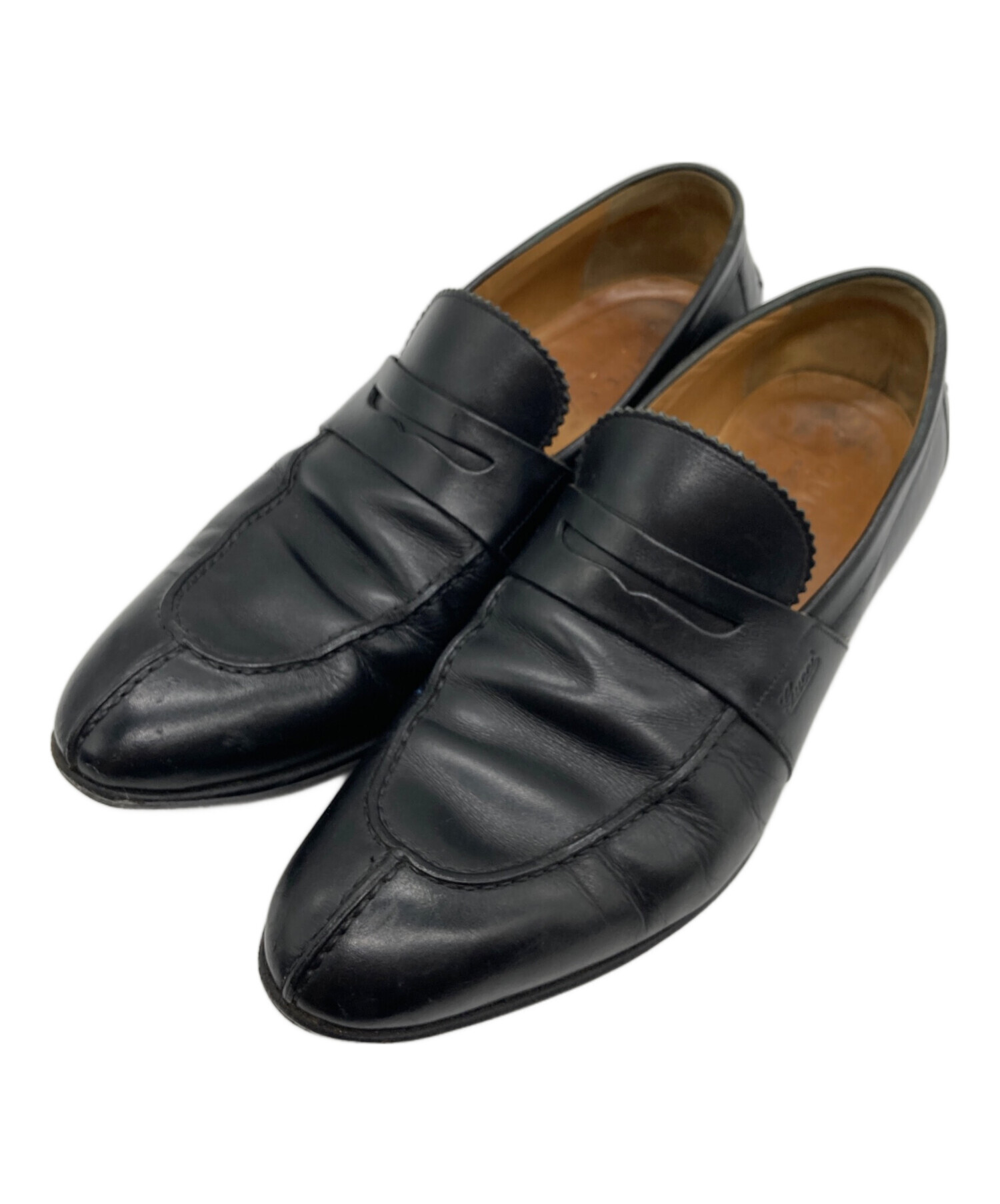 中古・古着通販】GUCCI (グッチ) エンボスロゴ ローファー ブラック 