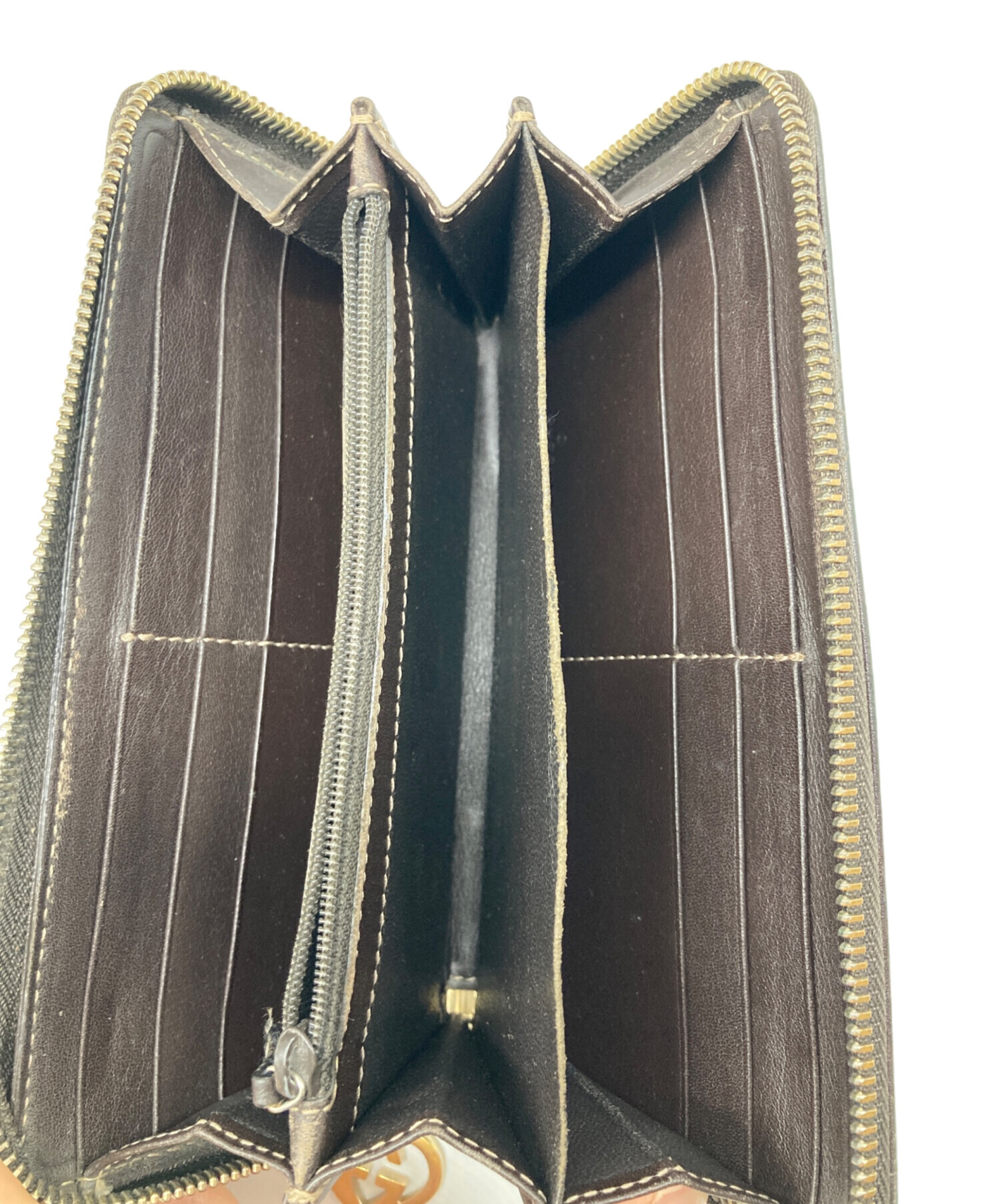 未使用品　GUCCI グッチ　長財布　レザー×キャンバス　ブラウン系 箱付 中古・古着通販】GUCCI (グッチ) GGキャンバス ラウンドファスナー長