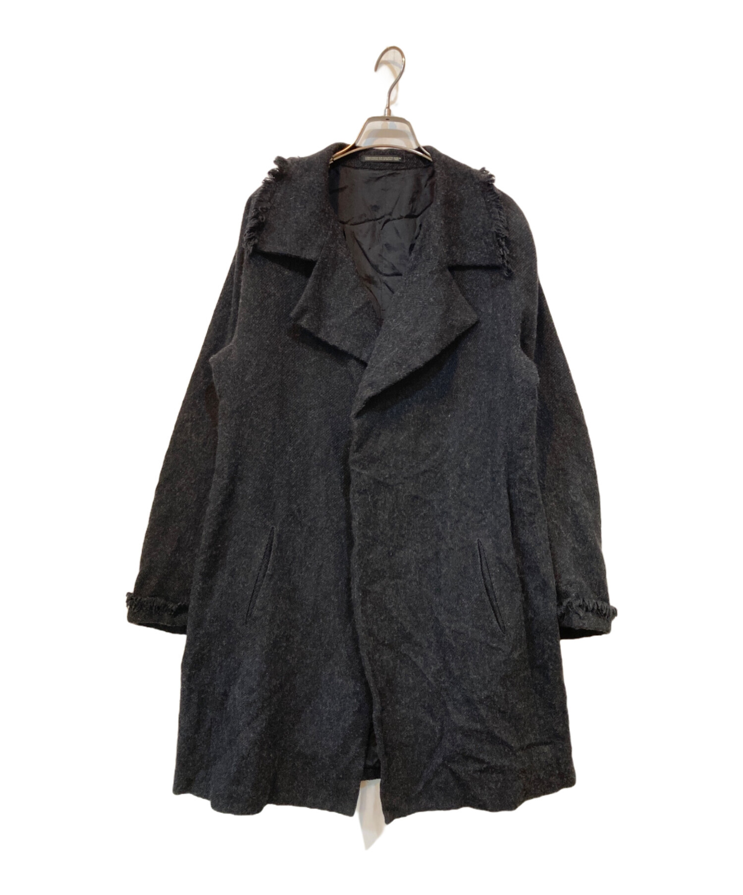 Y's ヨウジヤマモト 女優襟ピーコート ハーフコート ビッグカラー ウール 黒 ワイズ Y's ヨウジヤマモト 女優襟Pコート ハーフコート 裁ち切り