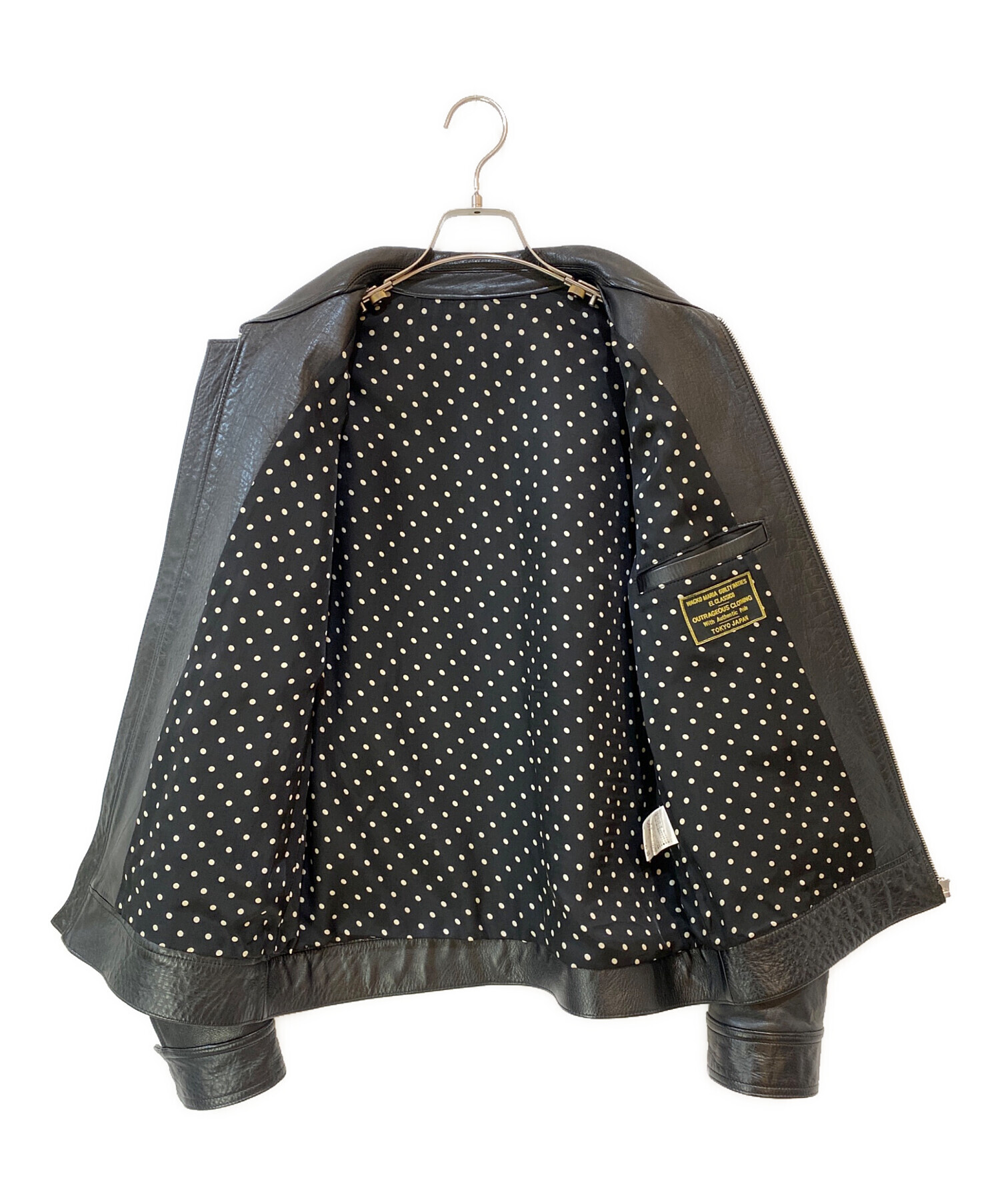 専用　ワコマリア 裏地 ドット ステアハイド レザー ライダース ジャケット M WACKO MARIA (ワコマリア) ステアハイド レザー 裏地ドット総柄 ジップ