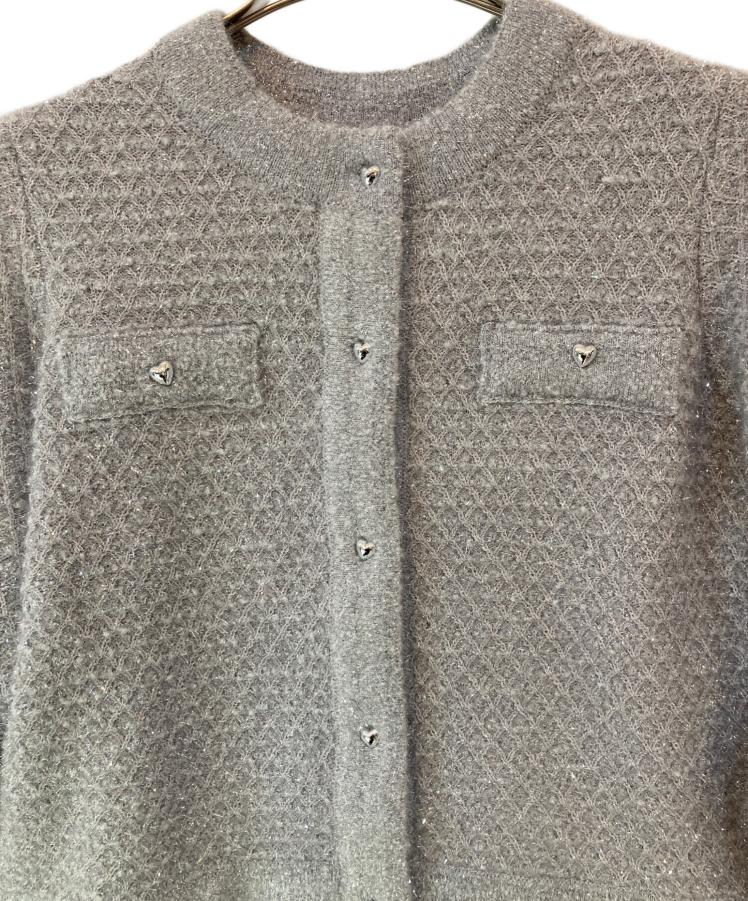 【新品未使用品】ジャスグリッティー　キラキラニットジャケット　グレー　S 中古・古着通販】JUSGLITTY (ジャスグリッティー) キラキラニット