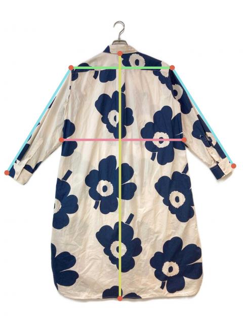 マリメッコ♡ロングシャツワンピース ウニッコ 大花柄 ベージュ ネイビー 38 中古・古着通販】marimekko (マリメッコ) ウニッコ柄ワンピース