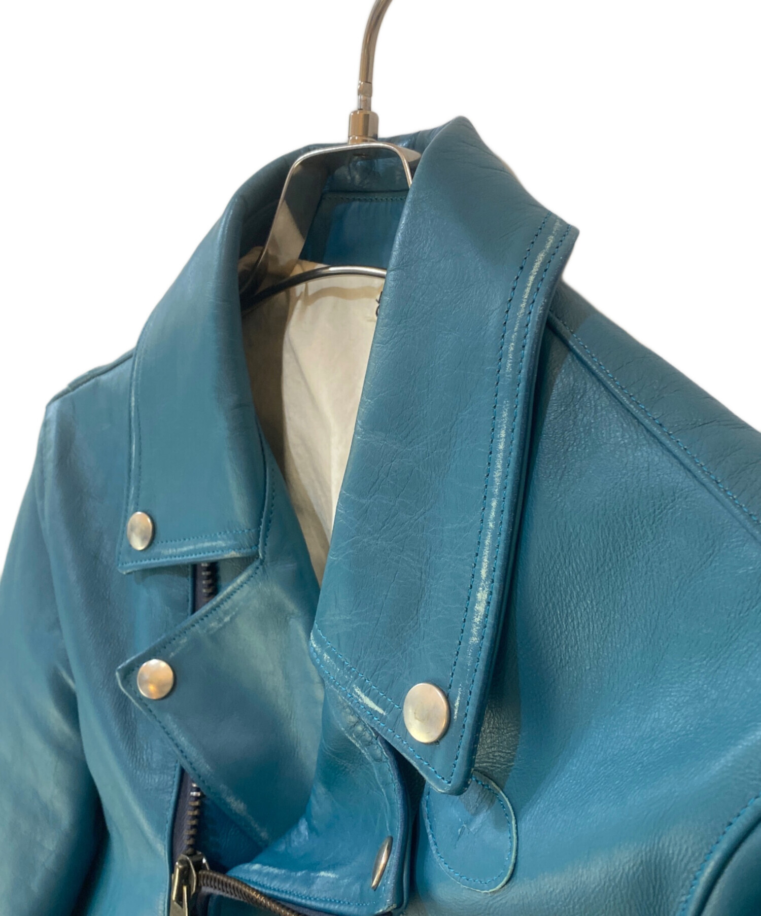 中古・古着通販】KHOKI (コッキ) Ripped leather jacket ブルー サイズ