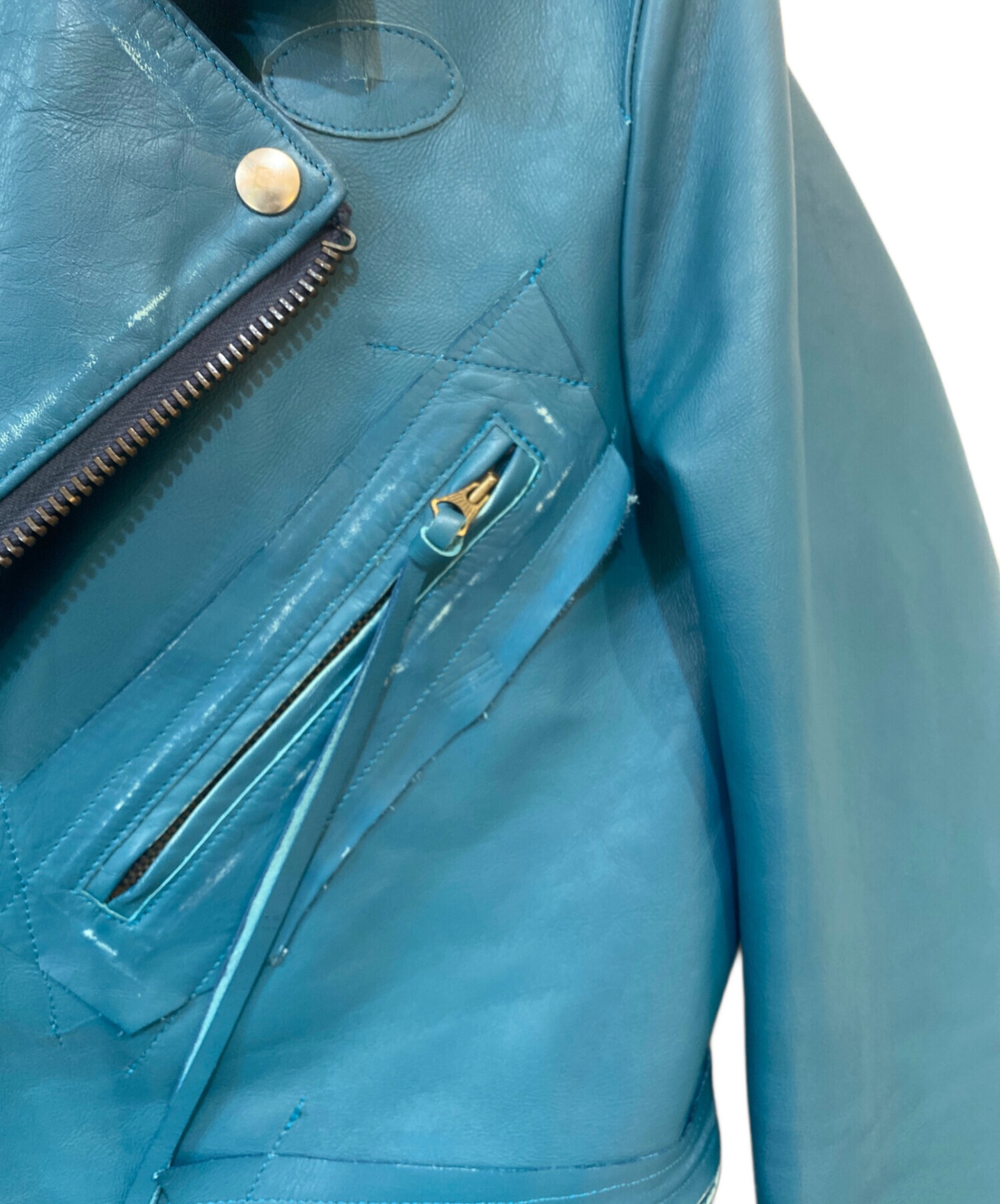 中古・古着通販】KHOKI (コッキ) Ripped leather jacket ブルー サイズ