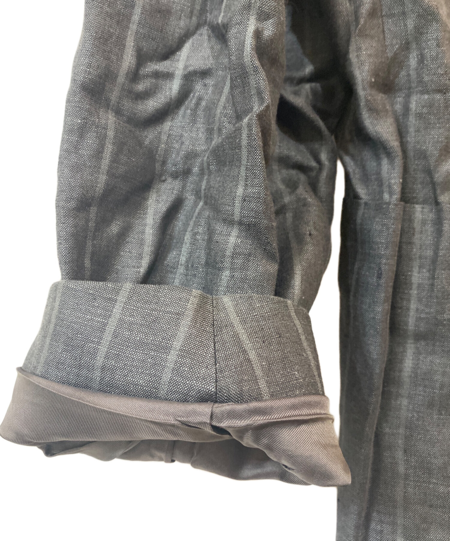 エルメネジルドゼニア生地　テーラードジャケット　グレー　ストライプ　A5　M相当 中古・古着通販】ERMENEGILDO ZEGNA (エルメネジルド・ゼニア) リネン