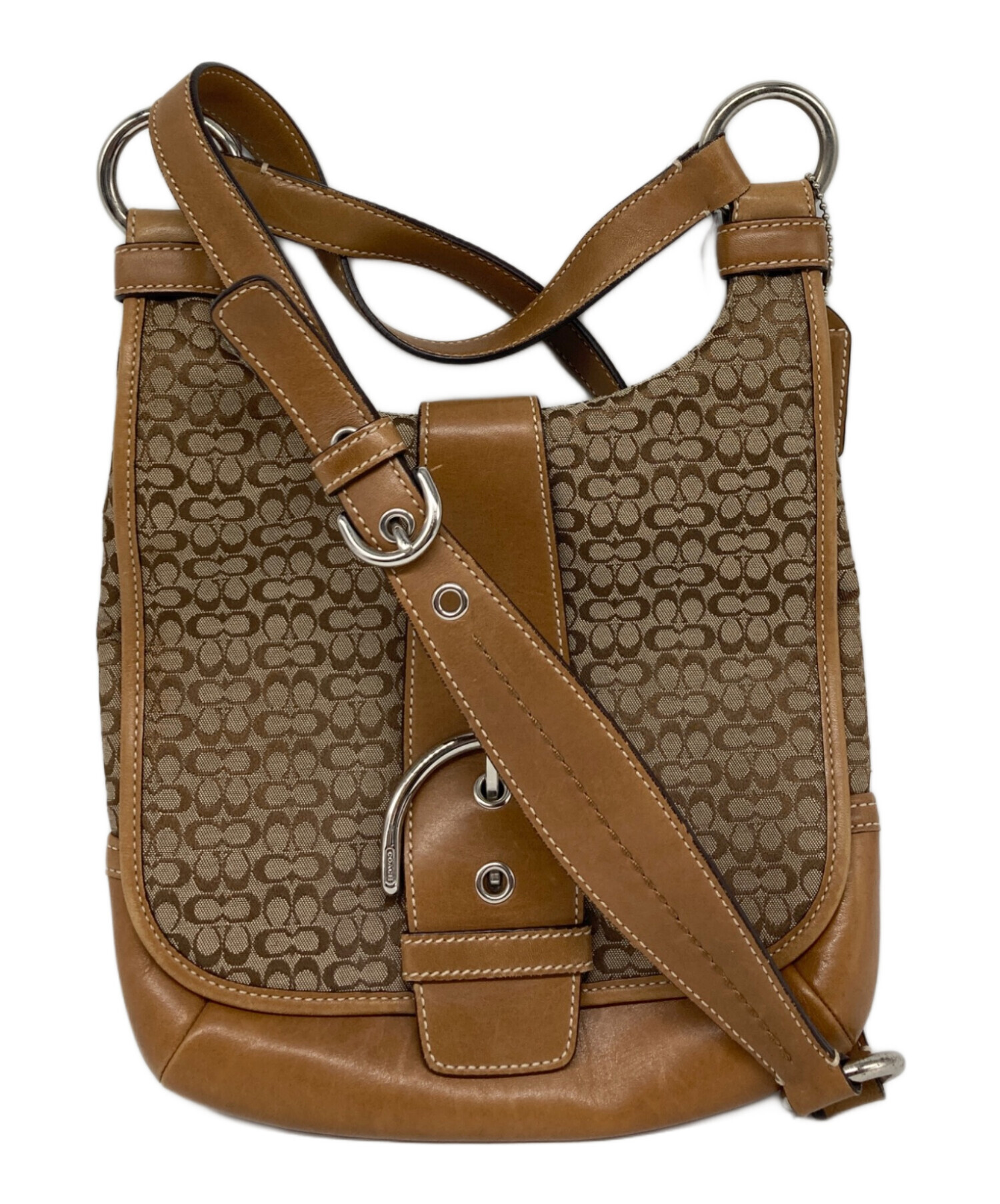 本物 コーチ COACH シグネーチャー ショルダーバッグ ポシェット レザー ベージュ F52881 Signature バッグ 中古 中古・古着通販】COACH (コーチ) シグネチャーショルダーバッグ