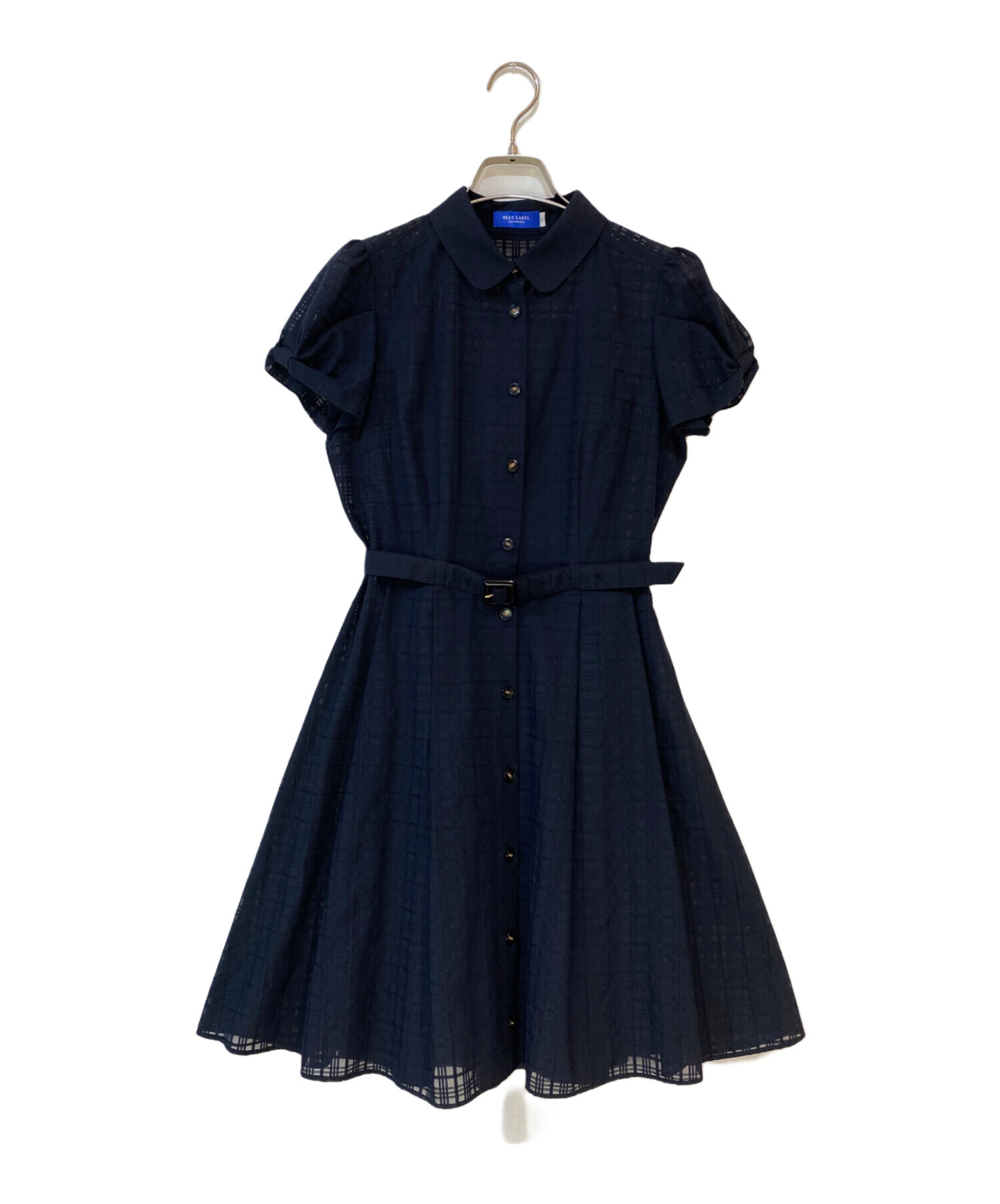 ◌R&R◌　ブルーレーベルクレストブリッジ　チェックジャカードドレス36青 中古・古着通販】BLUE LABEL CRESTBRIDGE (ブルーレーベルクレスト