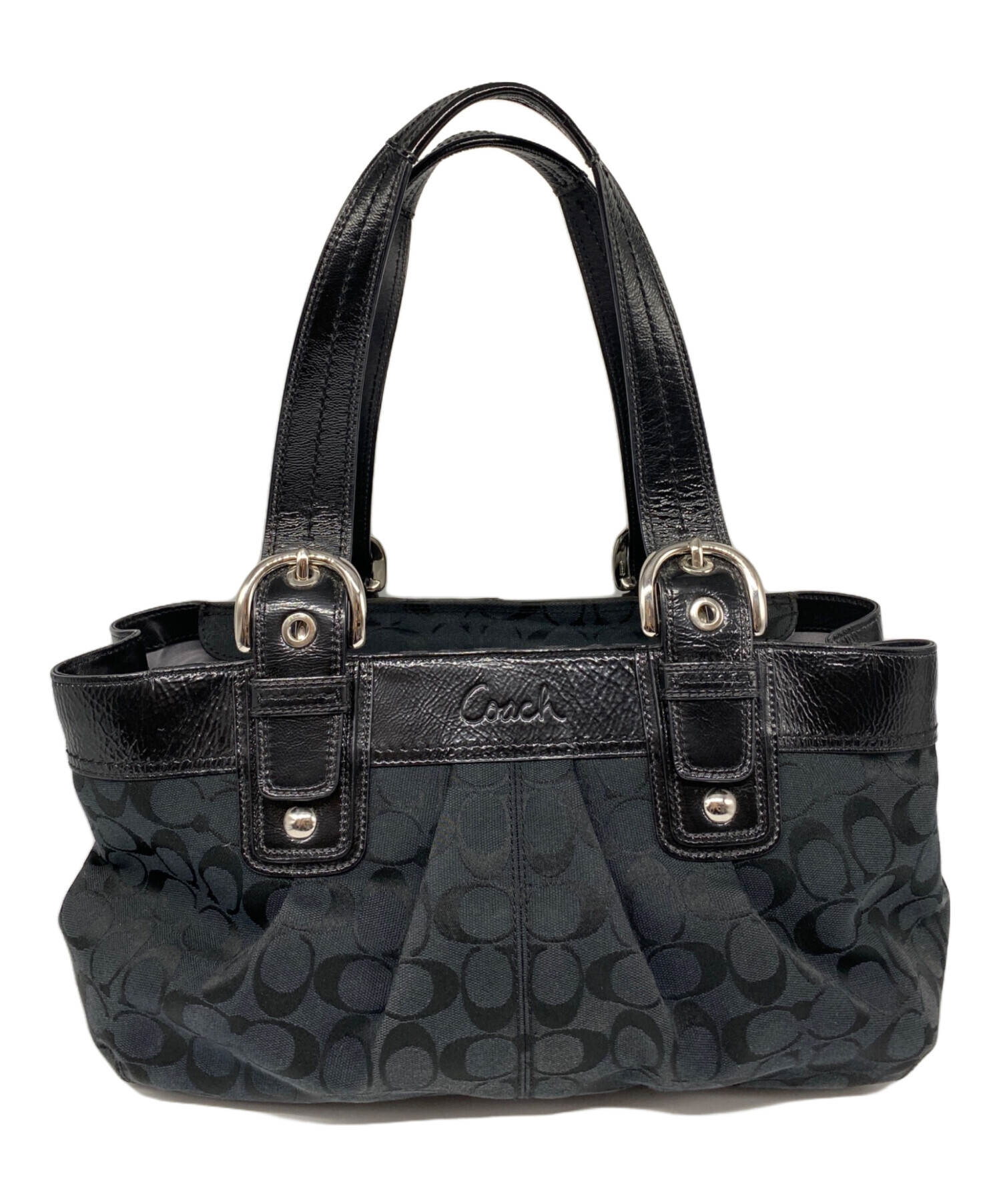 【美品】 COACH コーチ ソーホー シグネチャー トートバッグ ブラック 中古・古着通販】COACH (コーチ) ソーホー シグネチャー トートバッグ
