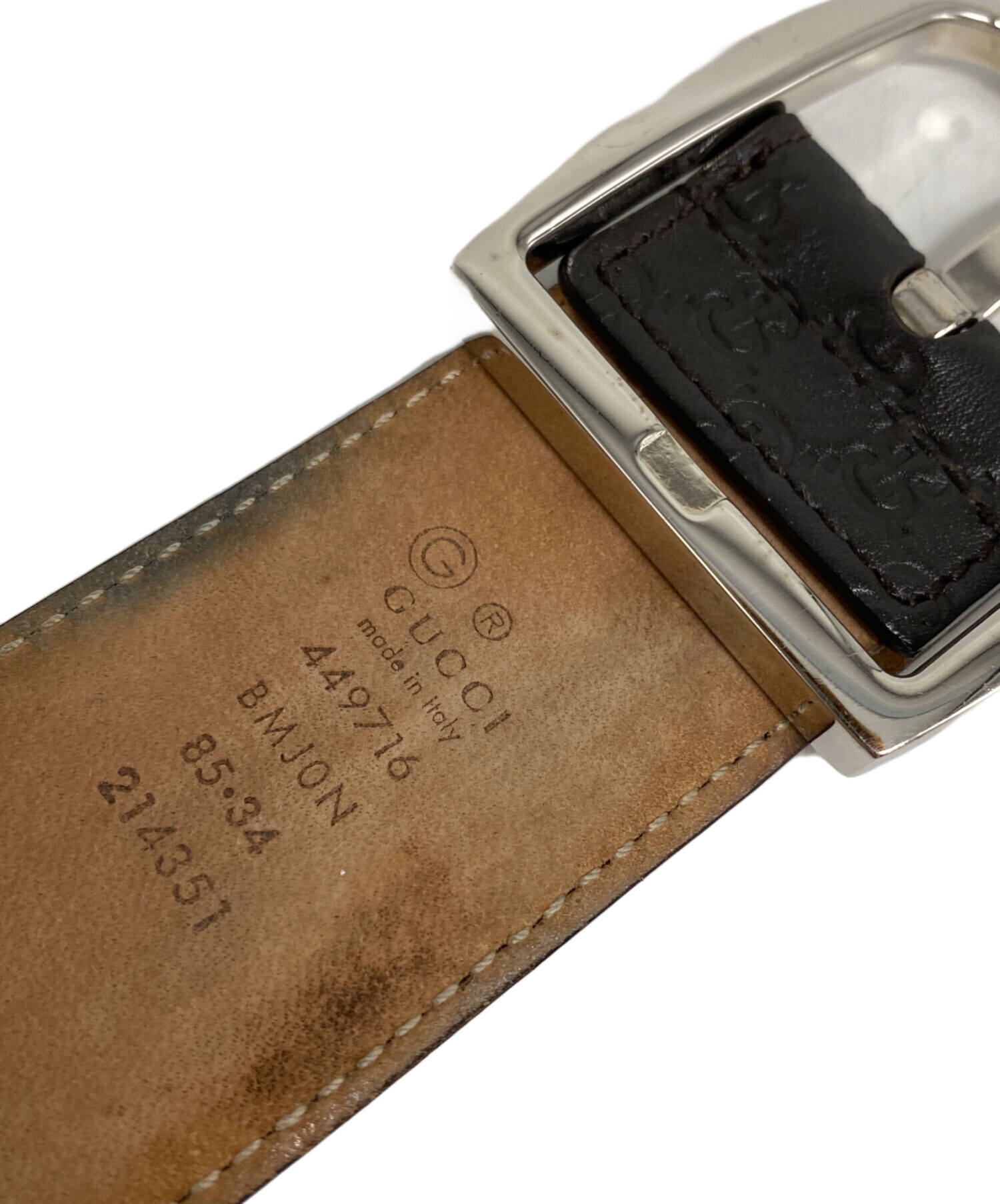 GUCCI グッチ マイクログッチシマ ベルト ベルト 449716 レザー ブラウン  メンズ【中古】 中古・古着通販】GUCCI (グッチ) マイクログッチシマ レザーベルト