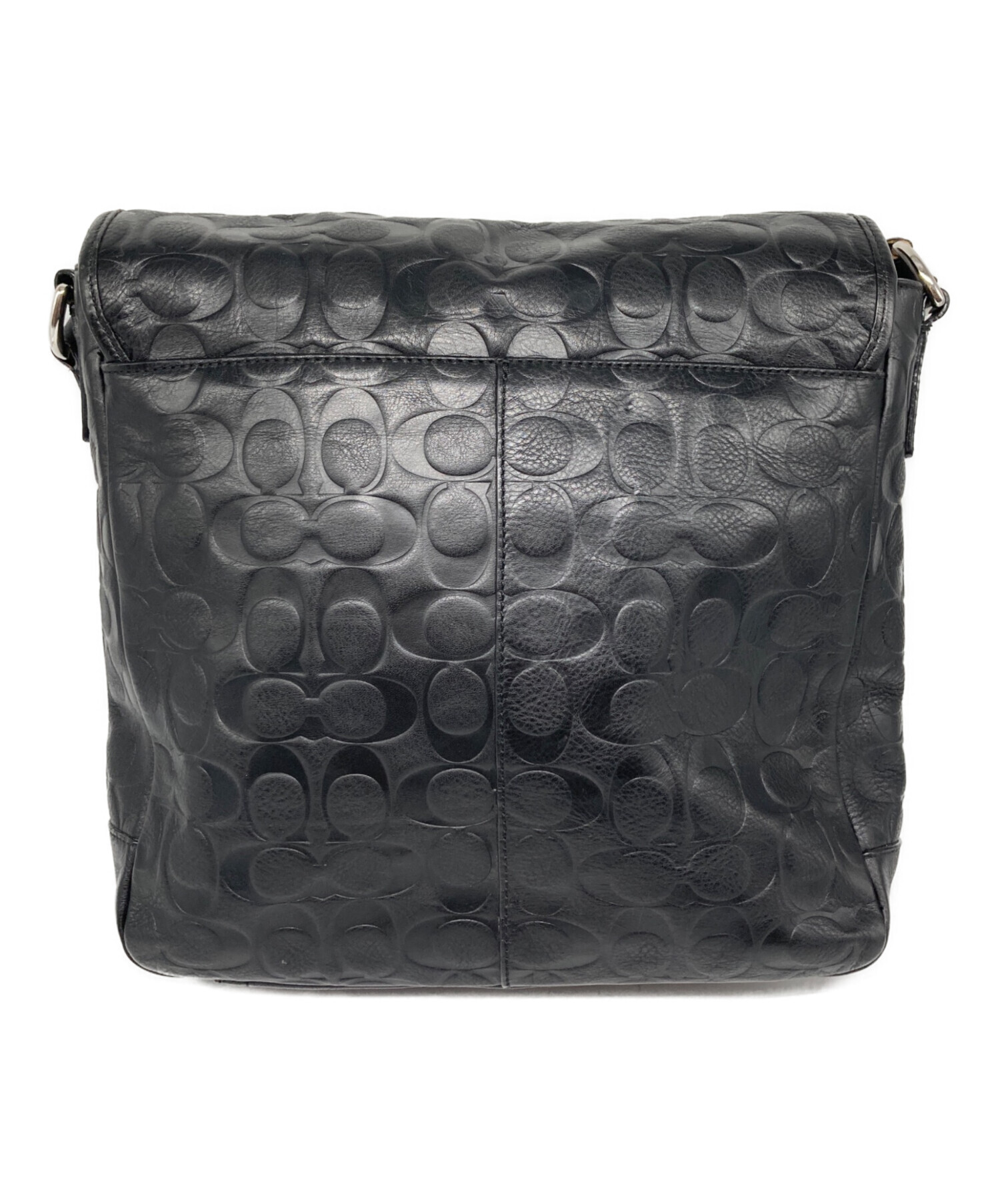 あ*お様 COACH シグネチャー レザー ショルダーバッグ ブラック 中古・古着通販】COACH (コーチ) シグネチャー レザーショルダーバッグ