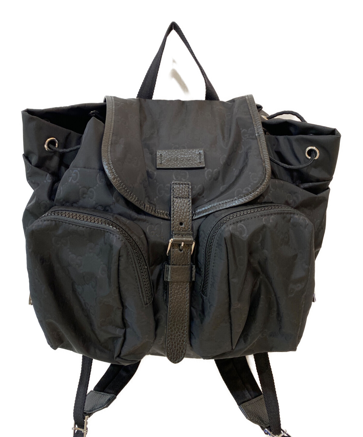 【美品】GUCCI ナイロンリュック　GG柄　黒ユニセックス 中古・古着通販】GUCCI (グッチ) GG柄ナイロンバックパック ブラック
