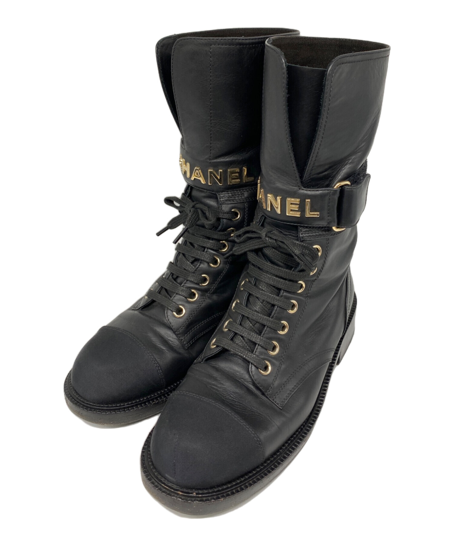 【美品】CHANEL シャネル ショート ブーツ デカ文字 サイドジップ 37C 中古・古着通販】CHANEL (シャネル) ココマーク マーティン レース