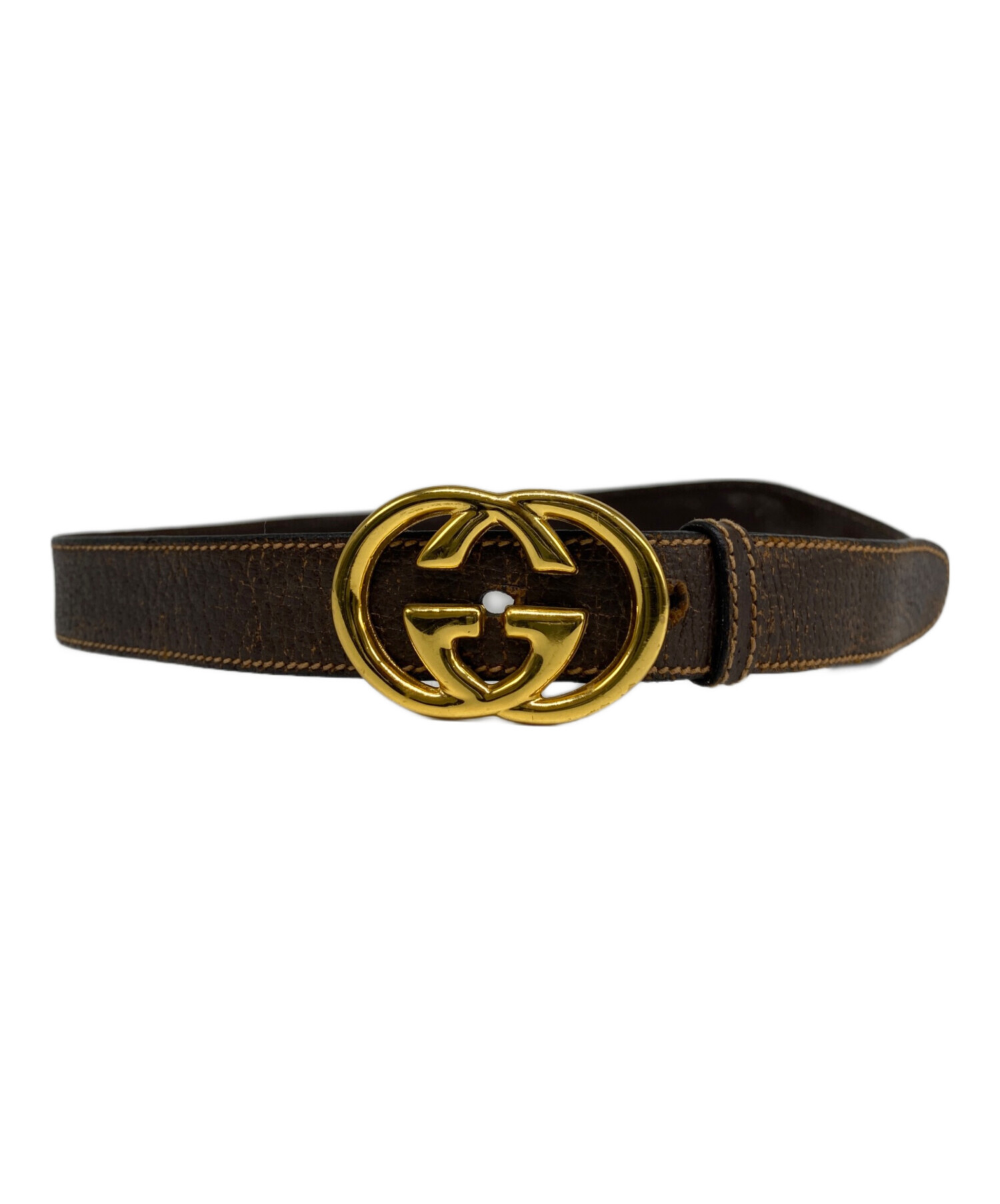 良品 Gucci グッチ ハラコ ベルト レザー ヴィンテージ ブラウン 中古・古着通販】GUCCI (グッチ) インターロッキングベルト ブラウン