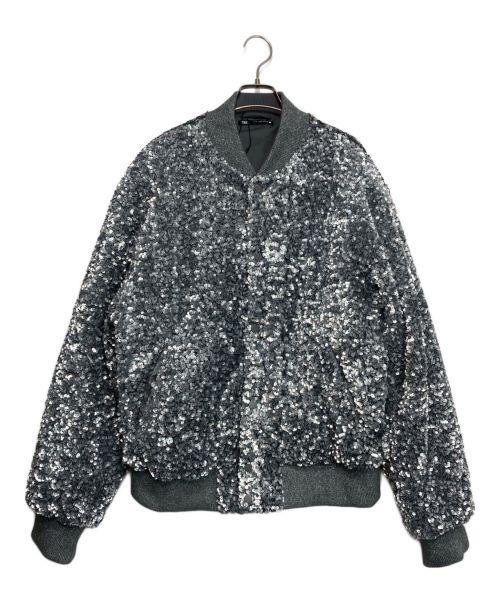 ZARA ベルベットスパンコール刺繍クロップド丈シアジャケットL