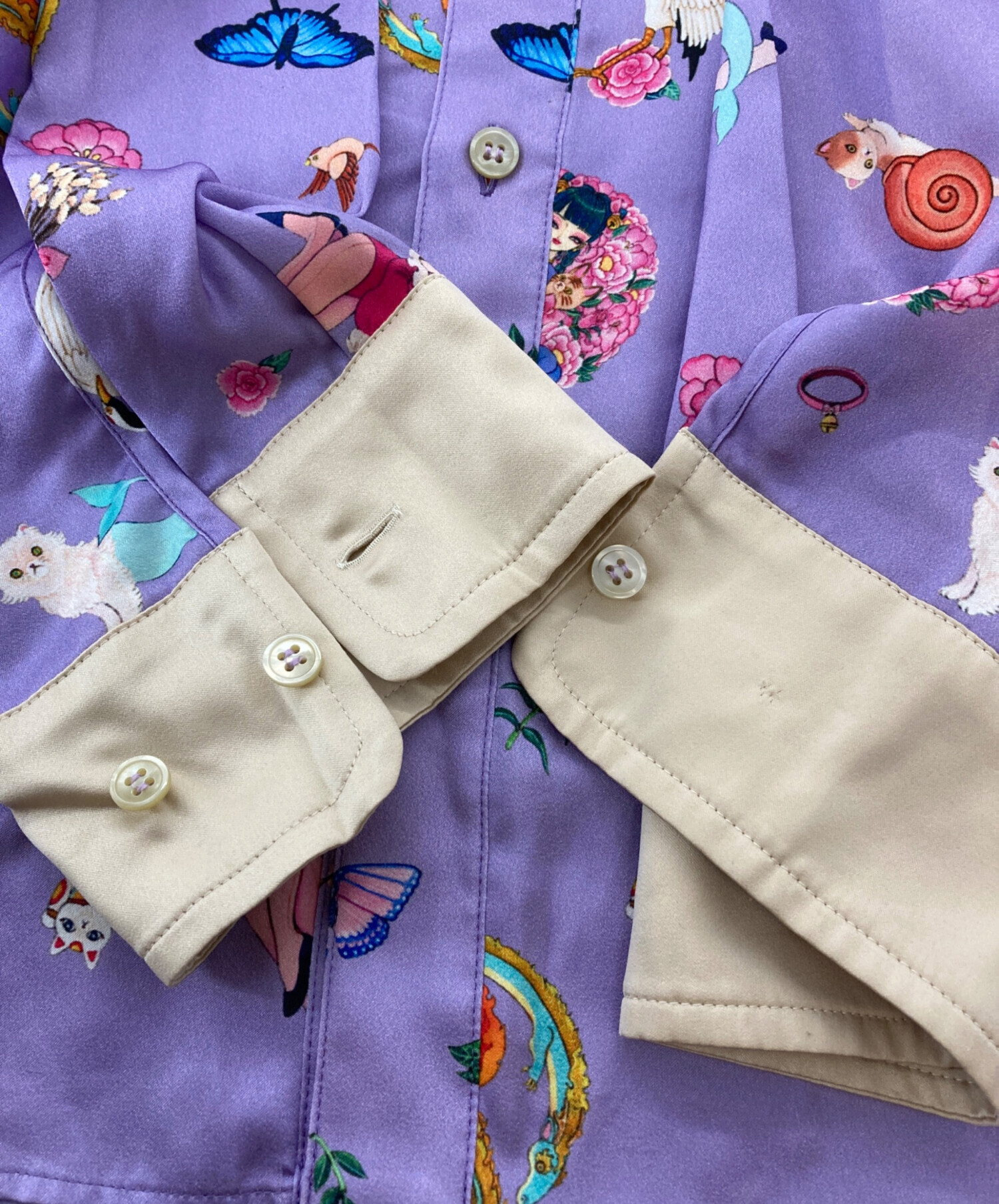 アンドエルシー　&ellecy　働き者の猫シャツ 中古・古着通販】&ellecy (アンドエルシー) 猫柄シャツ パープル