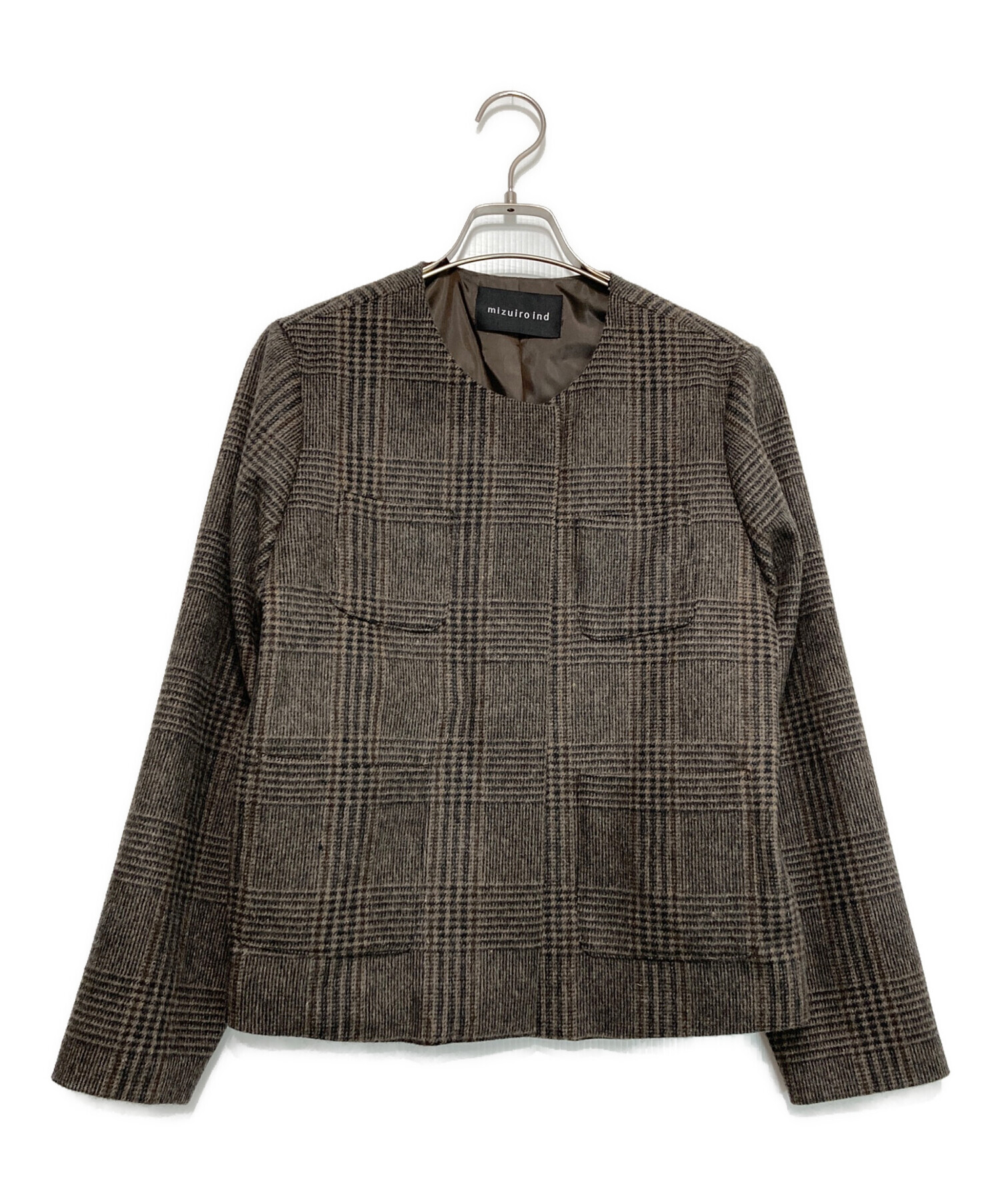 新品タグ付き★mizuiro ind ノーカラージャケットコート　ツイード 新品タグ付き☆mizuiro ind ノーカラージャケットコート ツイード 中古