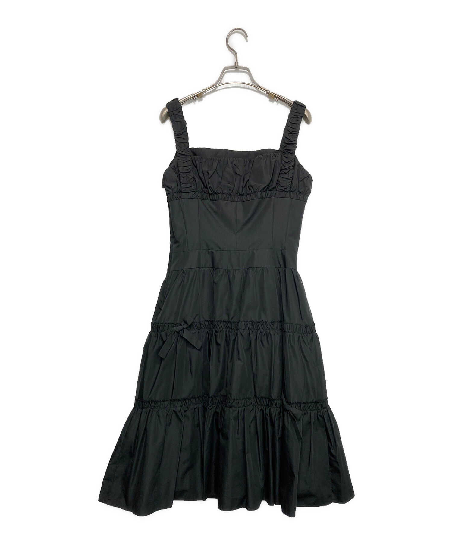 【極美品】ルネ　ワンピース　レース　ベルベット　フリル　ノースリーブ　黒　S ルネ 黒ワンピース 極美品】ルネ ワンピース レース ベルベット フリル