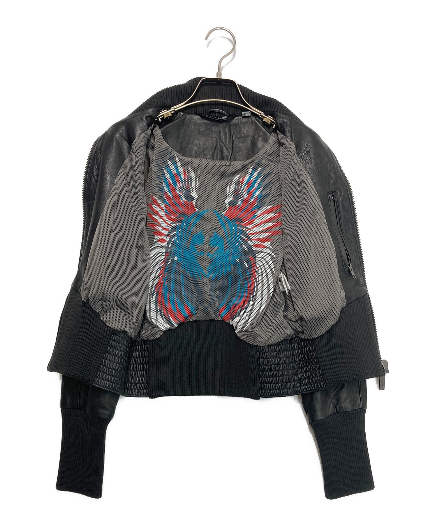 アレキサンダーマックイーン×プーマ　鳳凰プリントレザージャケット　S 中古・古着通販】ALEXANDER McQUEEN (アレキサンダーマックイーン