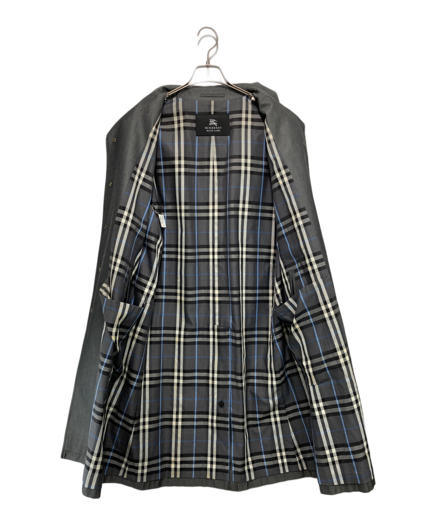 入手困難✨ バーバリーブラックレーベル ステンカラーコート チェック柄 ブラック 中古・古着通販】BURBERRY BLACK LABEL (バーバリーブラックレーベル
