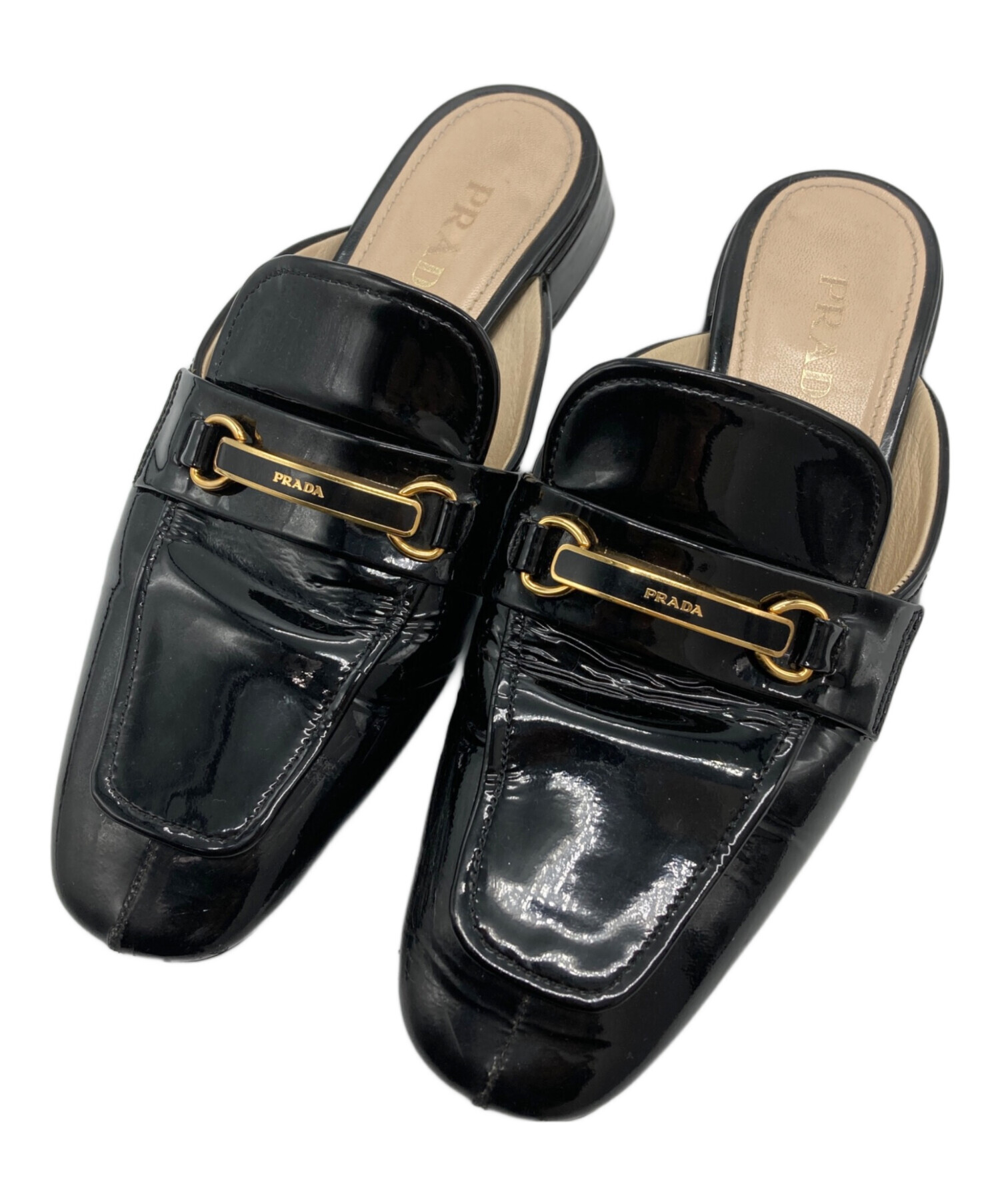 中古・古着通販】PRADA (プラダ) パテントレザーローファーミュール 
