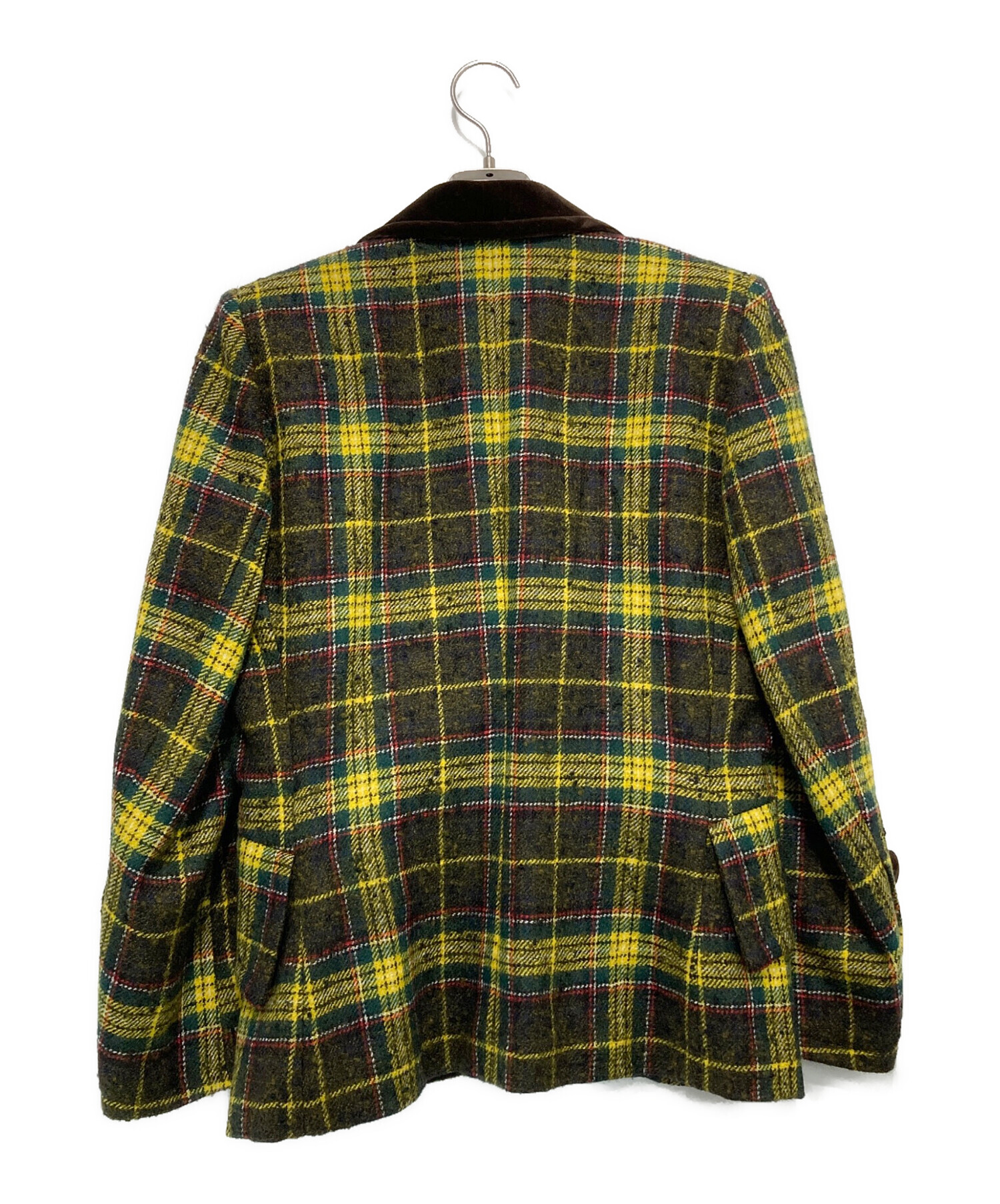 Yves Saint Laurent チェック柄ジャケット　イブサンローラン イヴサンローラン ウール 牛革 ガンクラブチェック テーラード