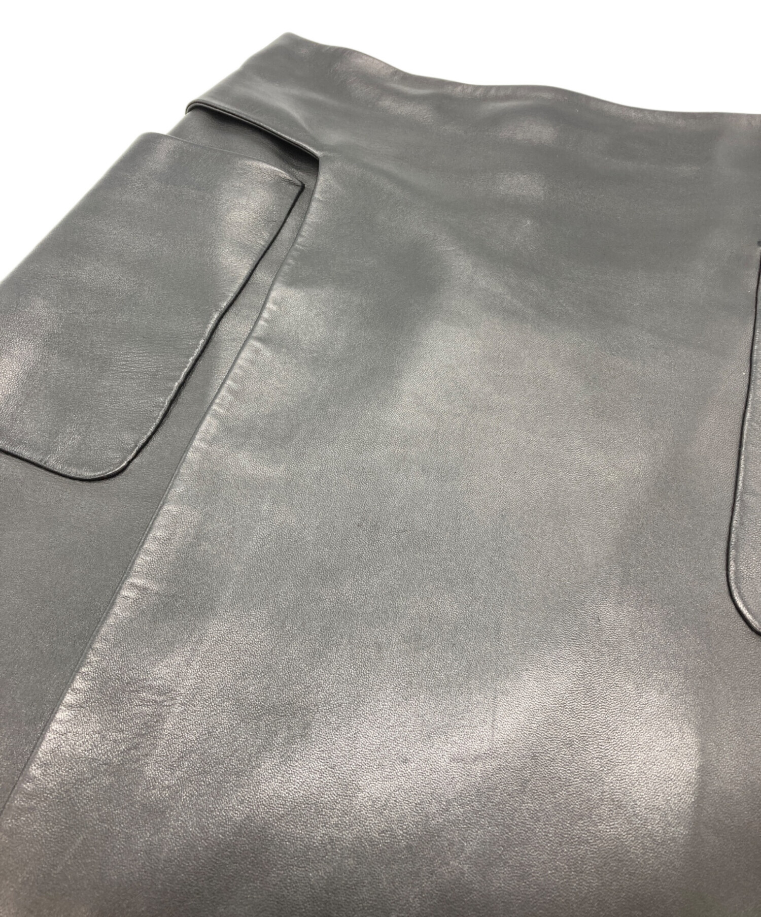 セリーヌ　CELINE レザースカート 中古・古着通販】CELINE (セリーヌ) レザースカート ブラック サイズ