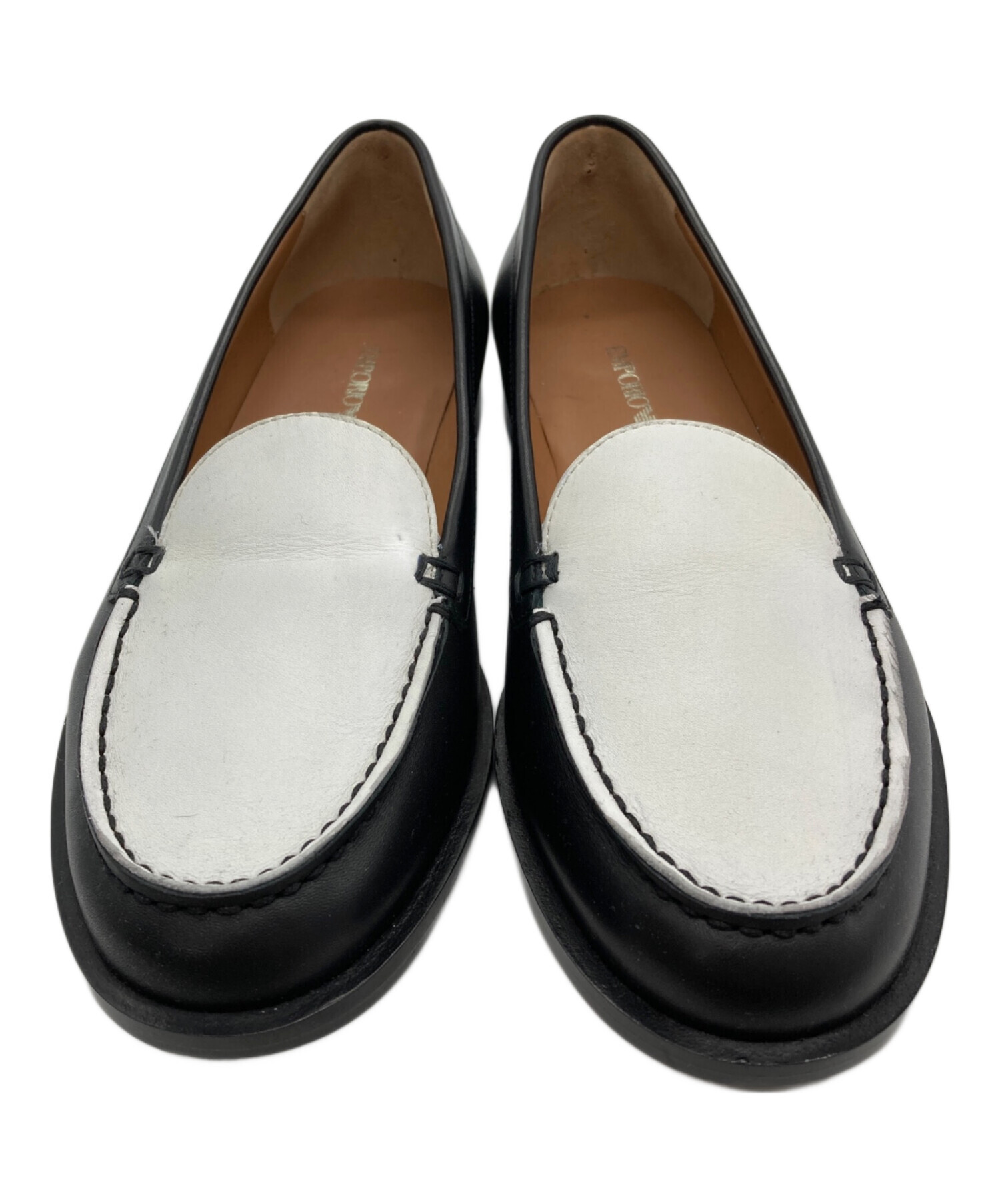 美品】EMPORIO ARMANI スクエアローファー BLK ロゴ型押し