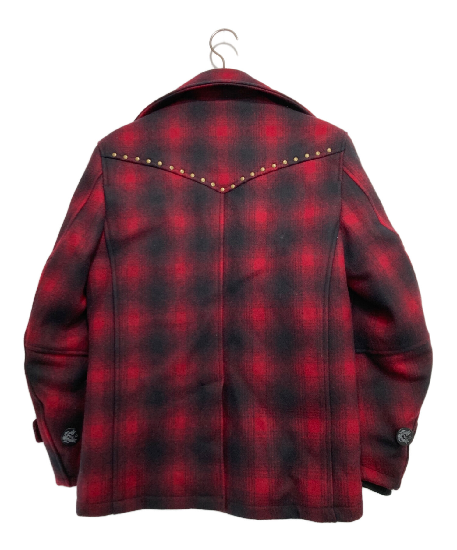 中古・古着通販】VANSON (バンソン) チェックPコート レッド×ブラック