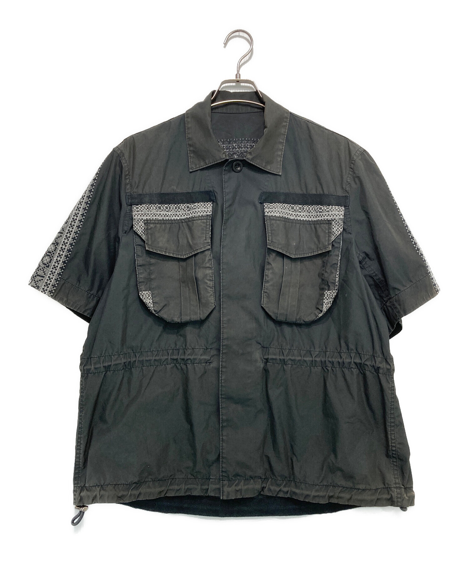 美品 25SS sacai サカイ Suiting Mix Shirt 半袖 シャツ 25-07944 サイズ3 ブラック レディース 古着 中古 USED sacai - 美品 25SS sacai サカイ Suiting Mix Shirt 半袖 シャツ 25