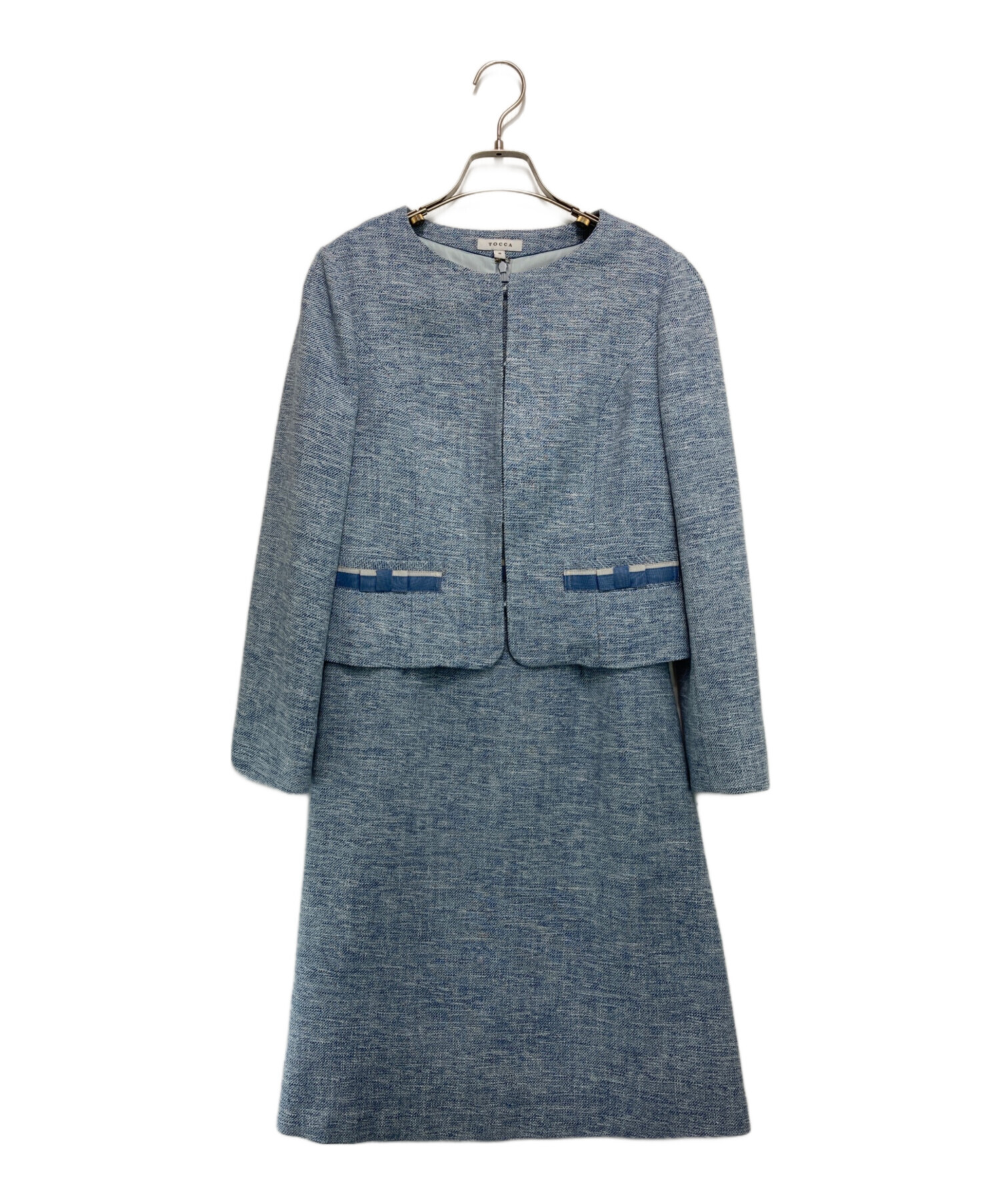 ◆トッカTOCCA【定価10万円程】素敵なツイード素材アンサンブル★JKTワンピ 中古・古着通販】TOCCA (トッカ) MAGRIB ツイードセットアップ スカイ