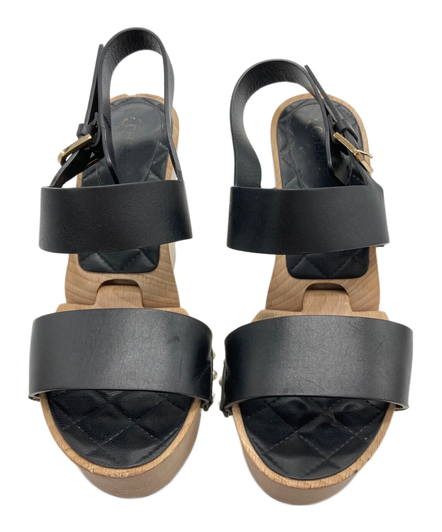 中古・古着通販】CHANEL (シャネル) ウェッジソールサンダル ブラック