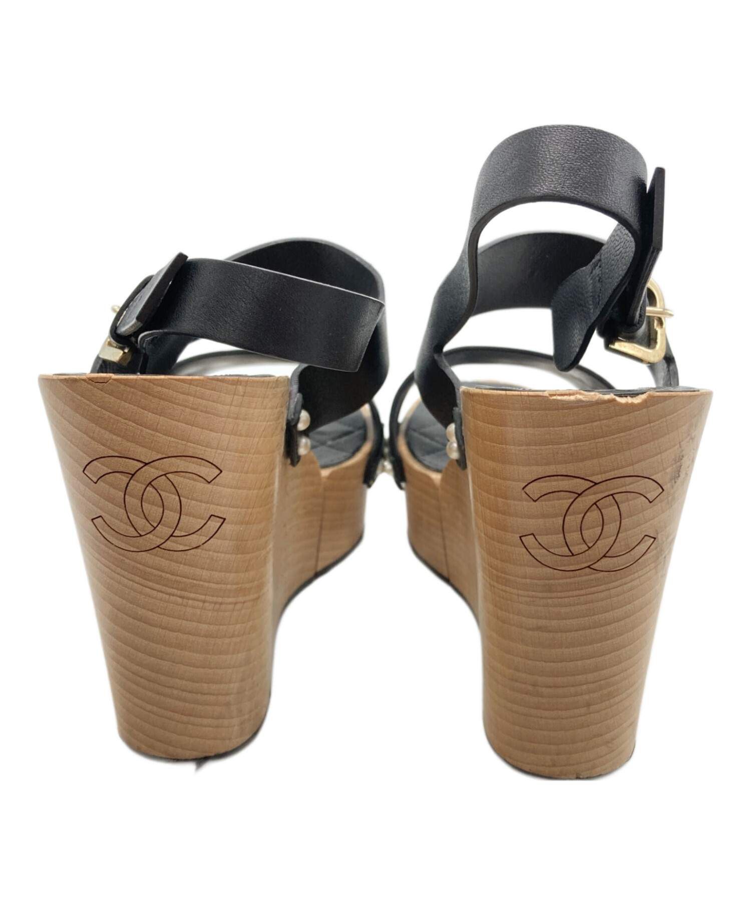 中古・古着通販】CHANEL (シャネル) ウェッジソールサンダル ブラック