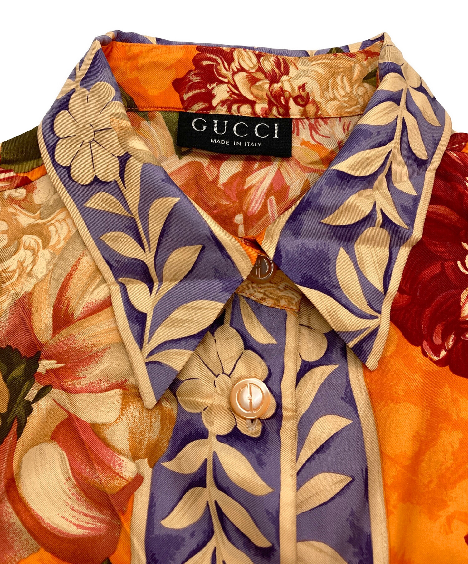 中古・古着通販】GUCCI (グッチ) ［OLD］シルク総柄シャツ オレンジ