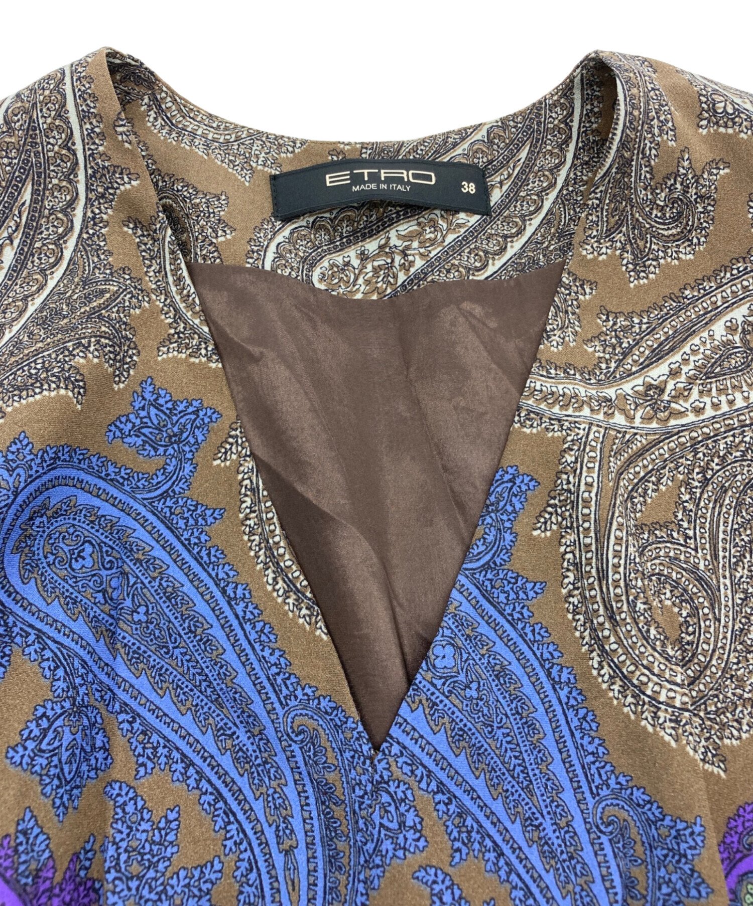 中古・古着通販】ETRO (エトロ) ペイズリー柄シルクドレス ブラウン