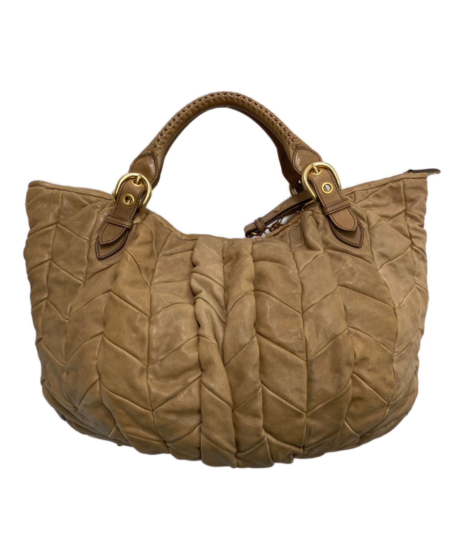 miu miu ブラウンショルダーバッグ 美品 中古・古着通販】MIU MIU (ミュウミュウ) オールドレザーショルダー