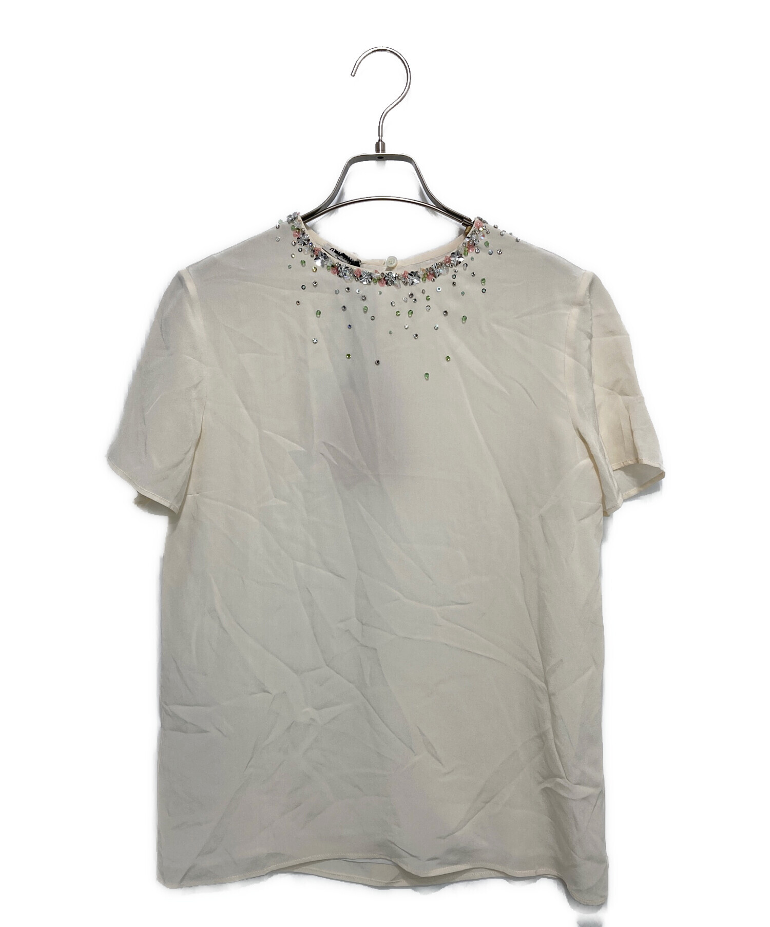 中古・古着通販】MIUMIU (ミウミウ) ビジュー装飾シルクブラウス 